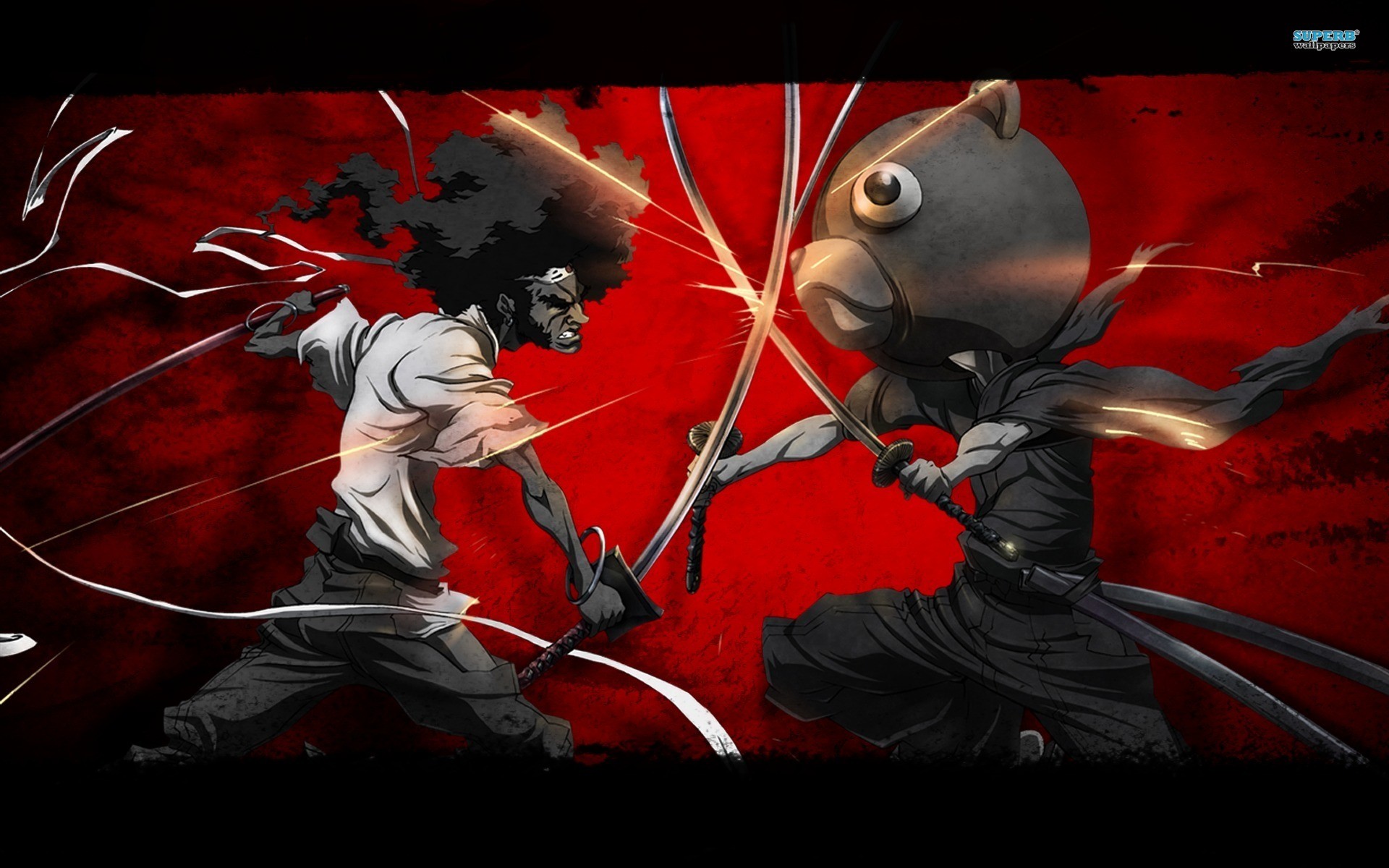 Anime 1920x1200 Afro Samurai anime anime men sword battle red background