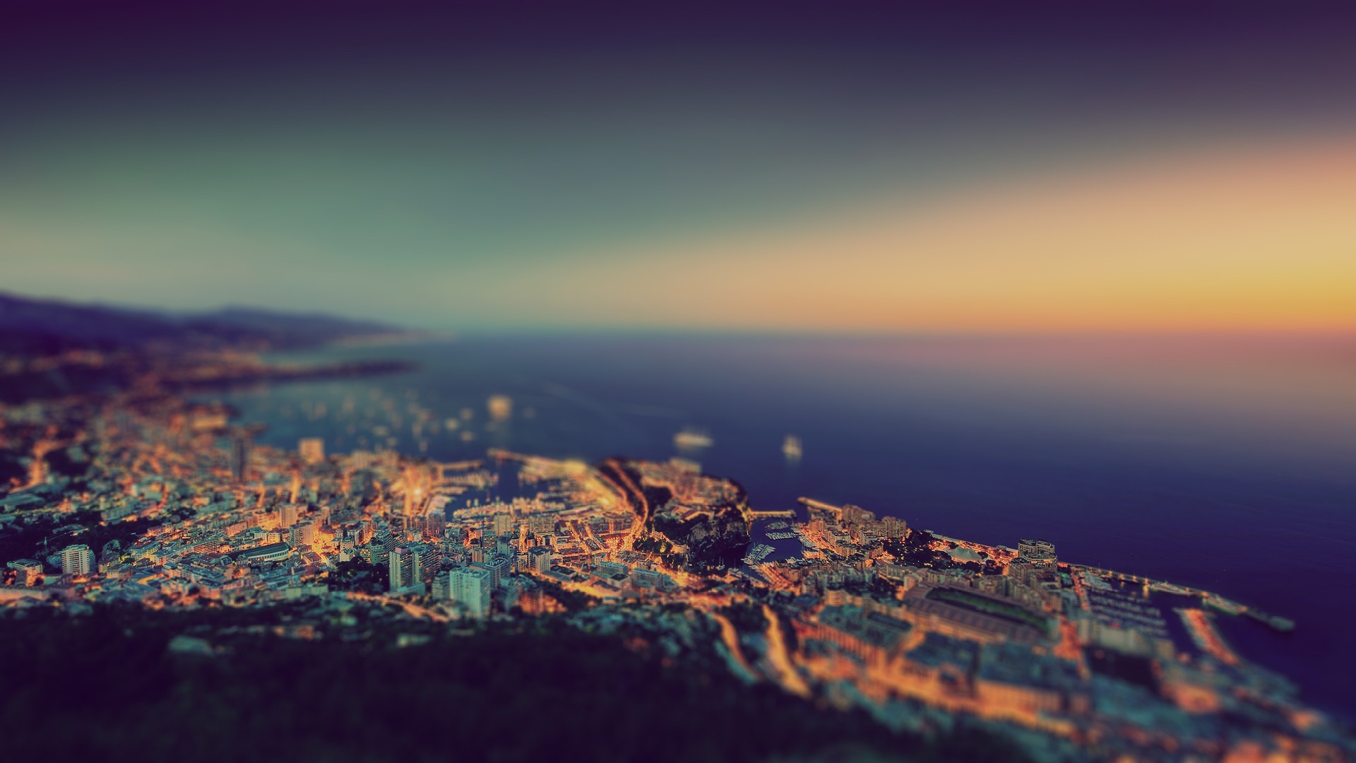 General 1920x1080 photography city cityscape tilt shift urban Monaco coast water sea sky