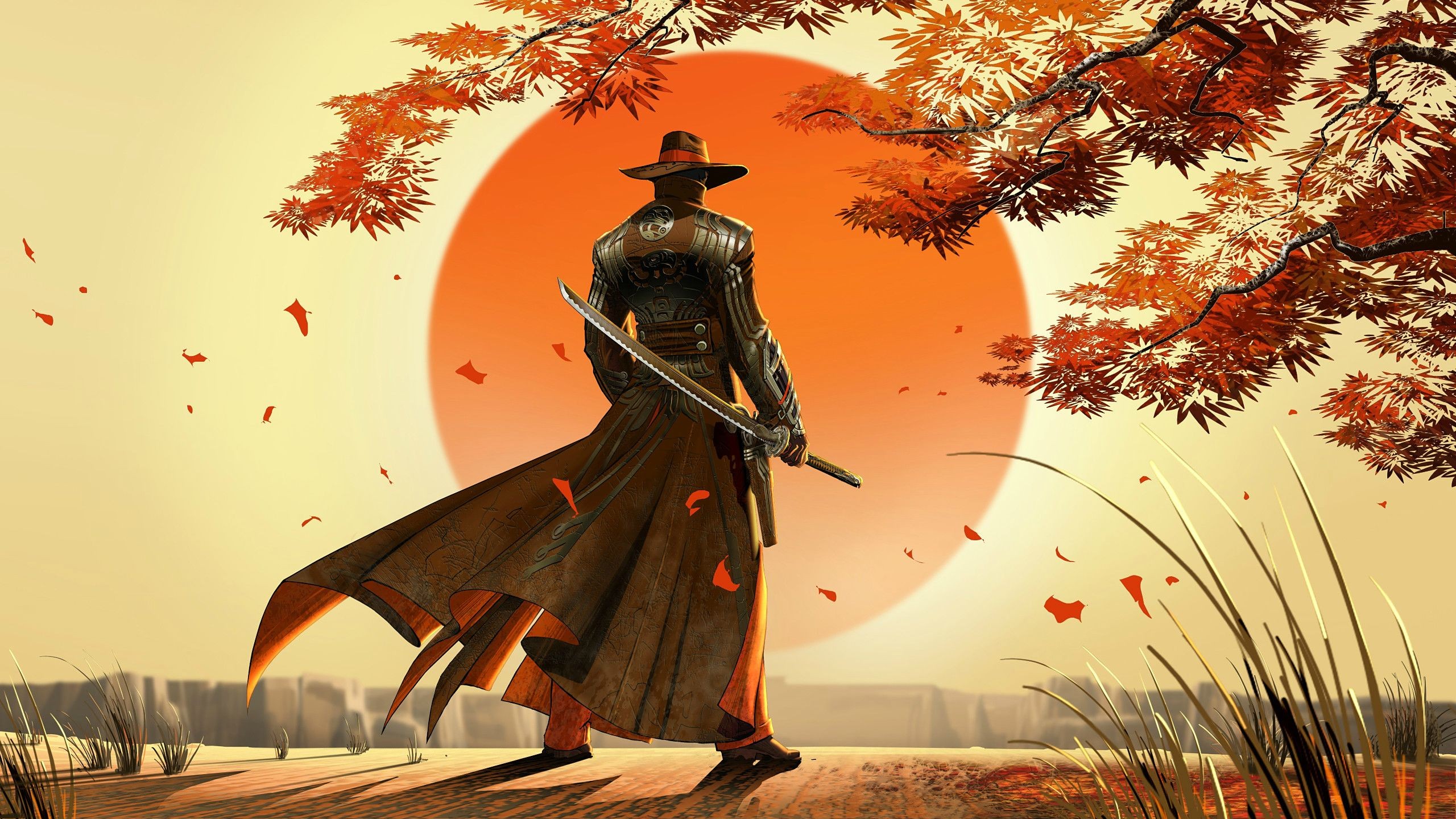General 2560x1440 sword Sun katana weapon artwork digital art