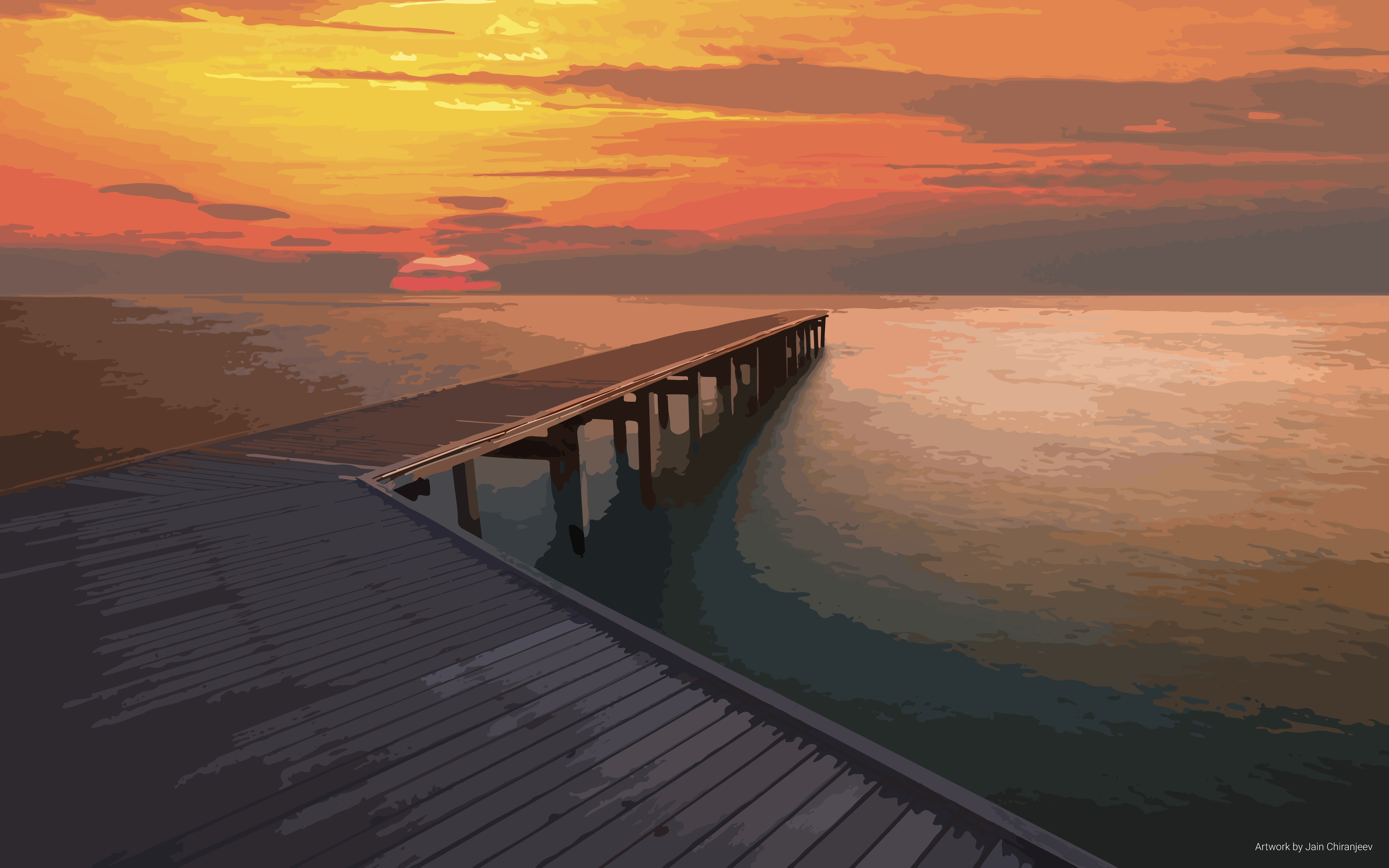 General 8000x5000 vector pier sunset sea artwork sky orange sky horizon Sun Jain Chiranjeev