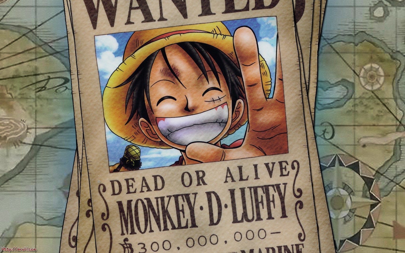 Anime 1680x1050 One Piece anime Monkey D. Luffy Wanted posters anime boys smiling hat black hair numbers