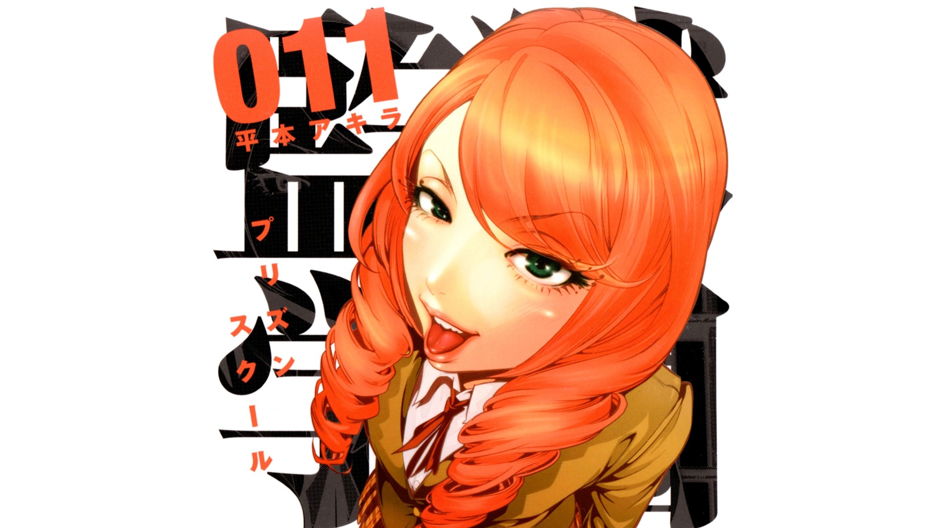 Anime 1920x1080 Prison School Takenomiya Kate anime girls anime tongue out green eyes simple background tongues white background redhead