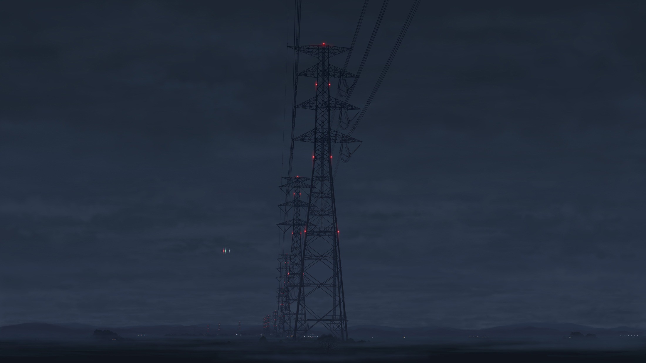 General 2200x1238 night electricity power lines utility pole digital art