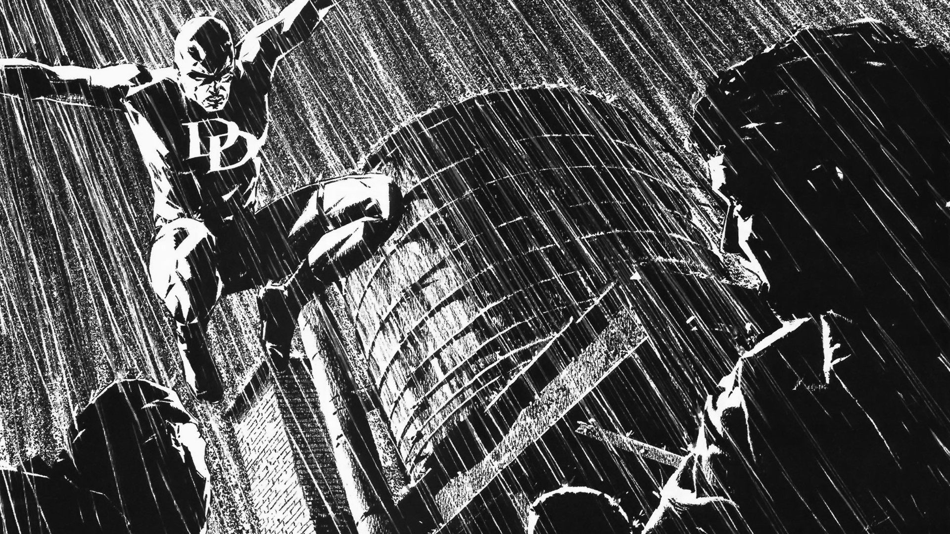 General 1920x1080 Daredevil Marvel Comics The Devil of Hell's Kitchen Matt Murdock superhero monochrome rain Marvel Super Heroes comics comic art digital art artwork gray
