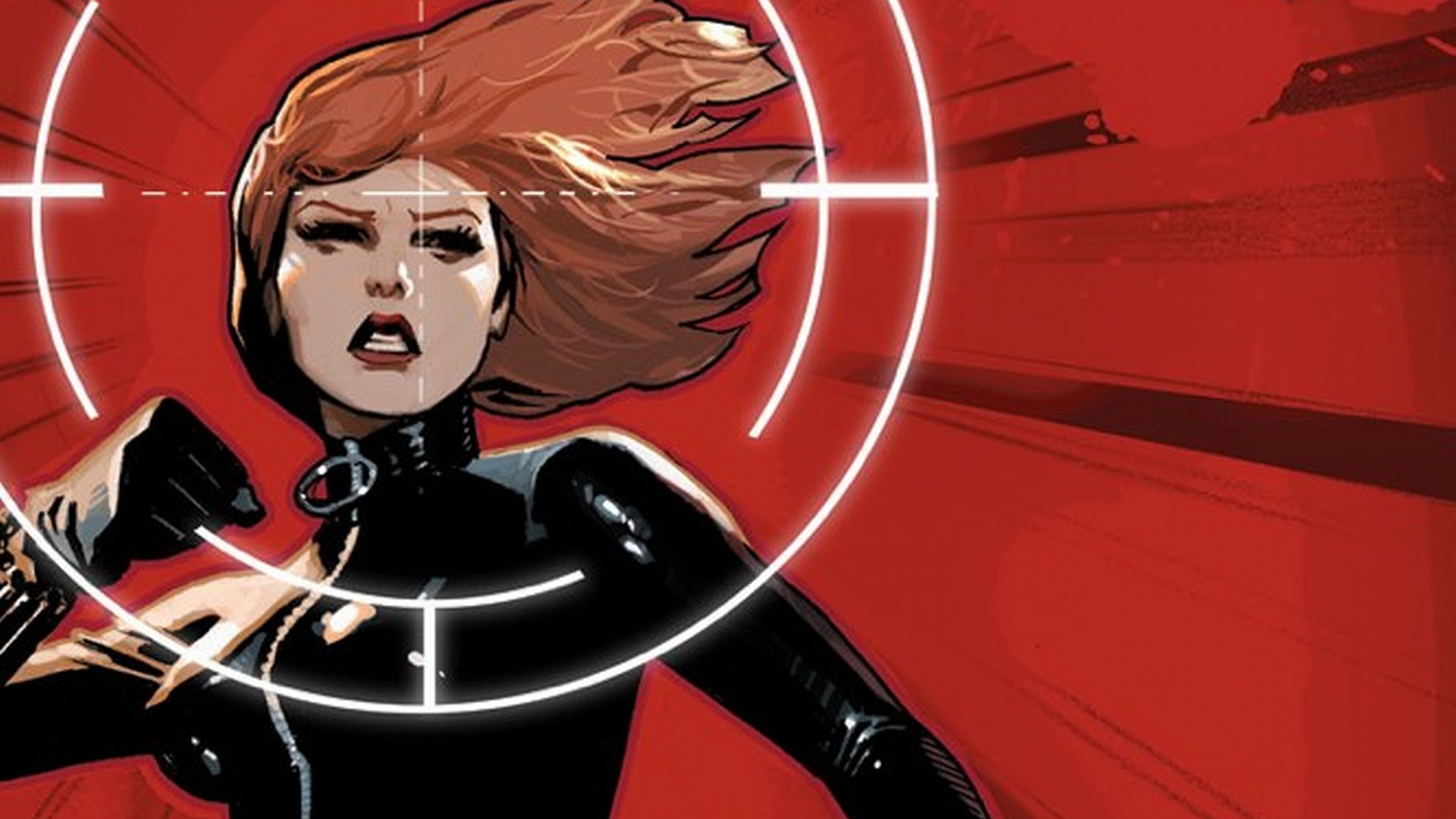 General 1920x1080 Black Widow comics redhead red background superheroines women fist red lipstick