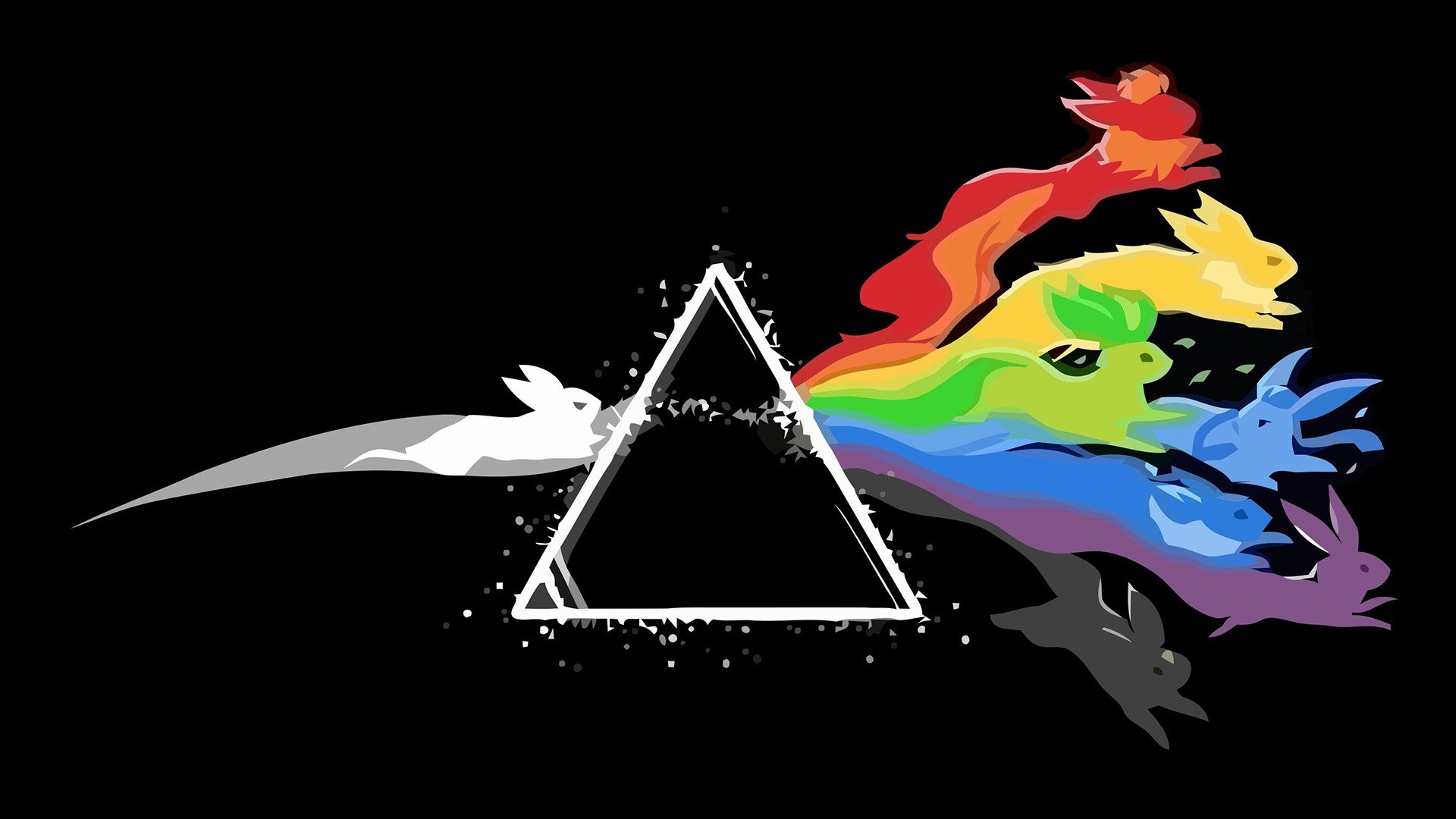 General 1920x1080 Pink Floyd Pokémon Eevee digital art colorful triangle artwork Flareon Jolteon Leafeon Glaceon Vaporeon Espeon Umbreon rainbows