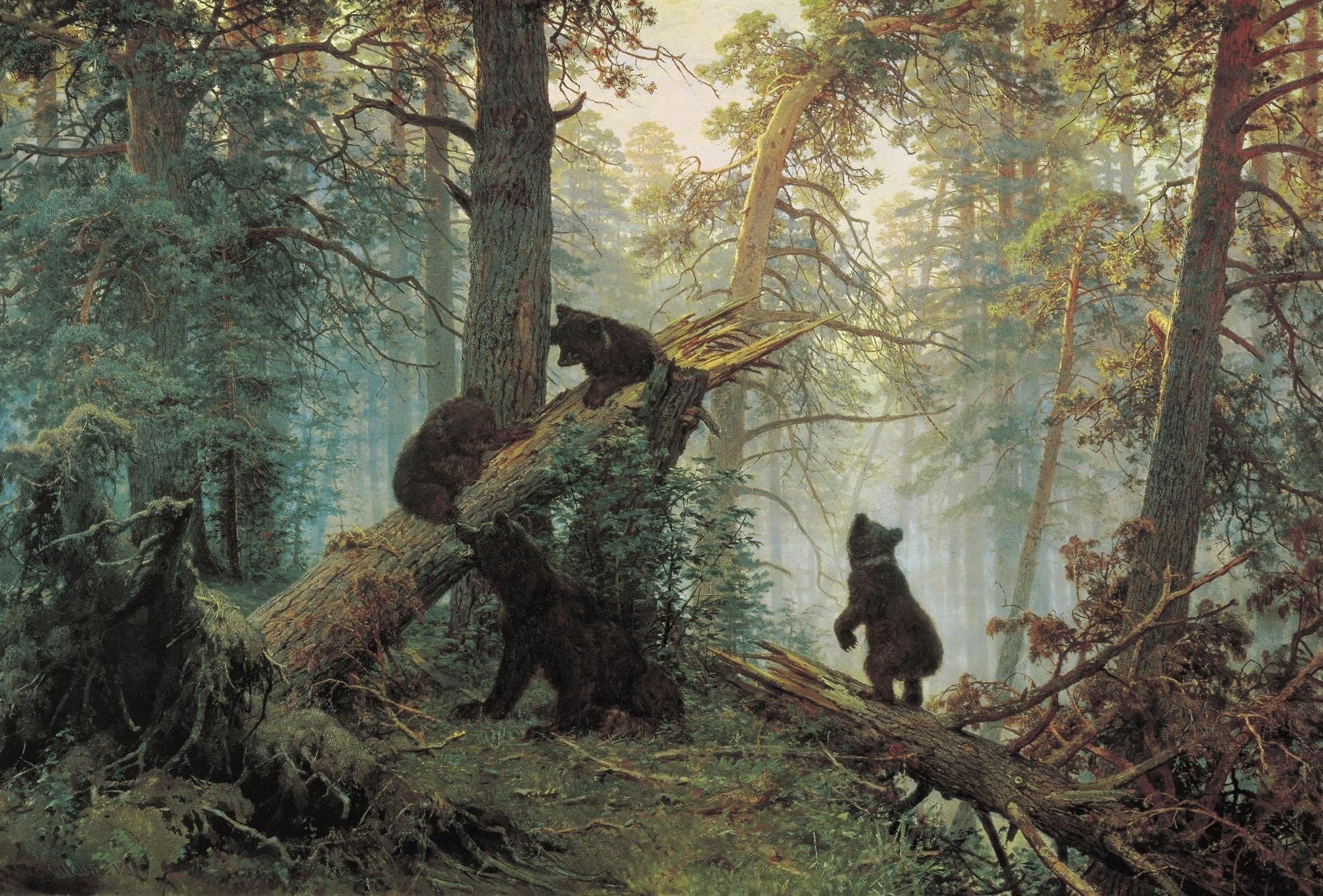 General 2000x1355 forest bears artwork nature trees animals mammals