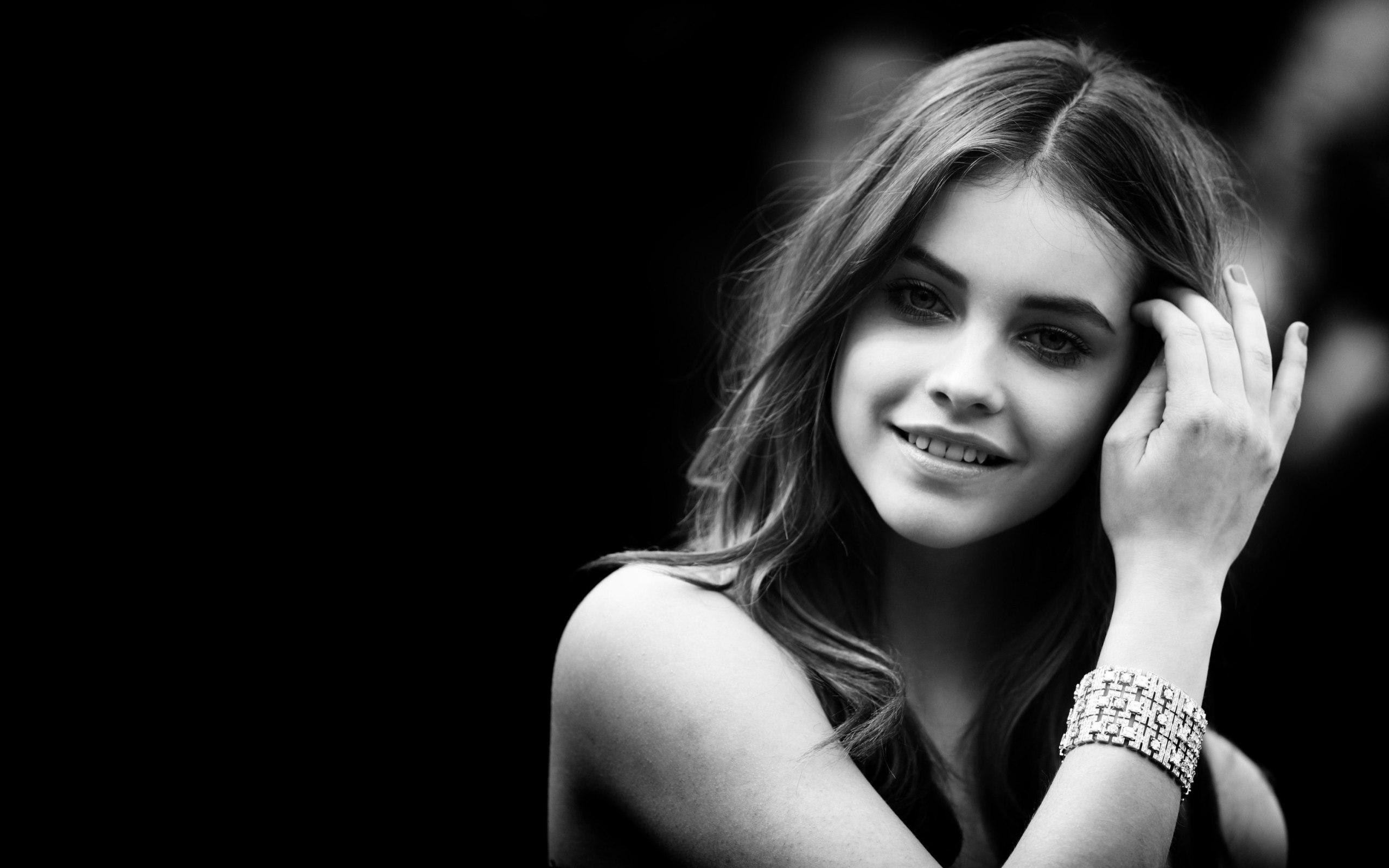 People 2560x1600 Barbara Palvin Hungarian women Hungarian Model women model face portrait parted lips bracelets dark background simple background black background monochrome looking at viewer