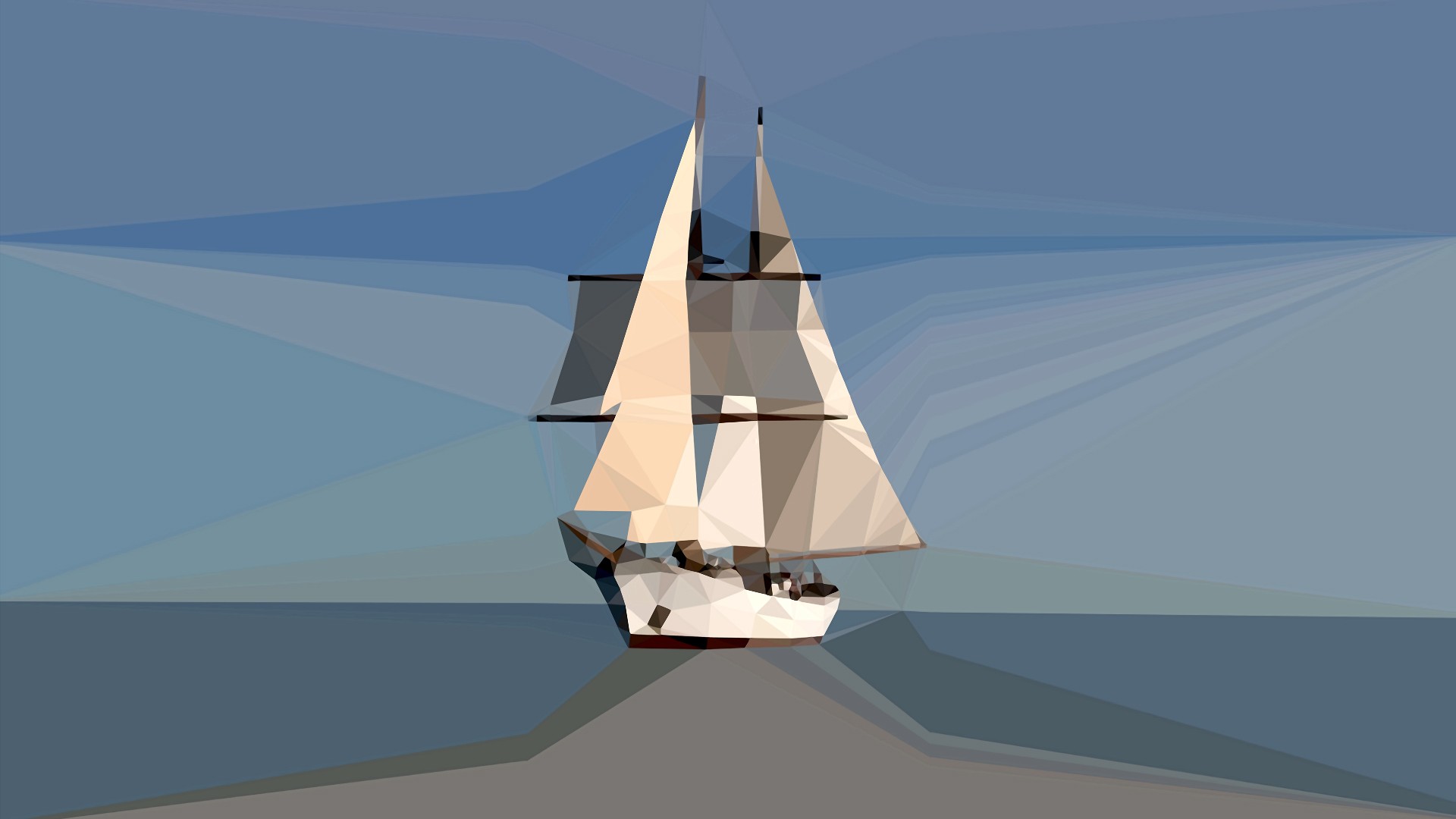 General 1920x1080 minimalism blue horizon low poly sailing ship digital art sea sky CGI vehicle artwork rigging (ship)