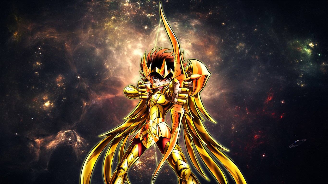 General 1366x768 Saint Seiya anime arrows bow anime girls armor aiming Seiya digital art