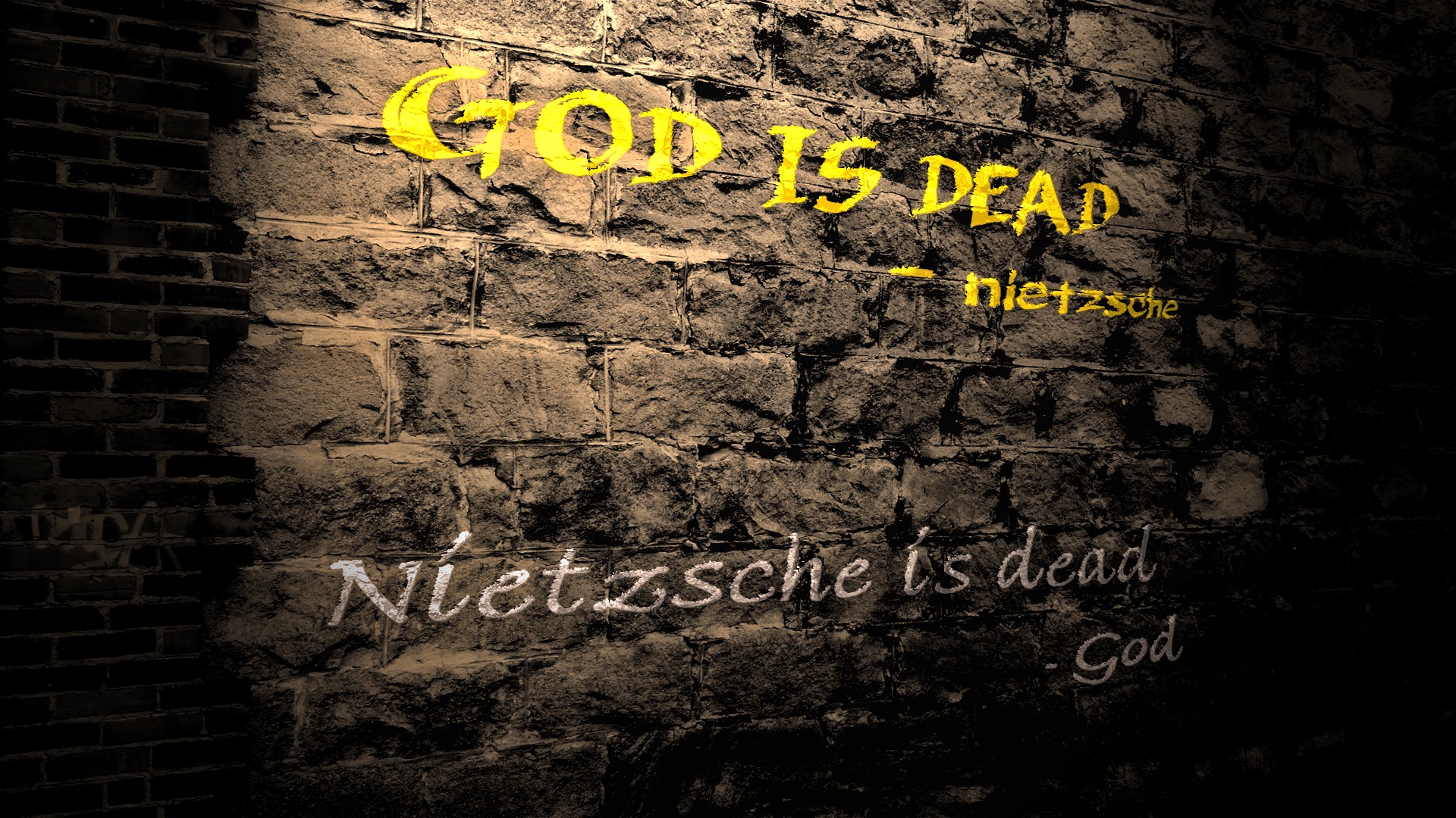 General 1920x1080 God Friedrich Nietzsche quote dark humor humor bricks