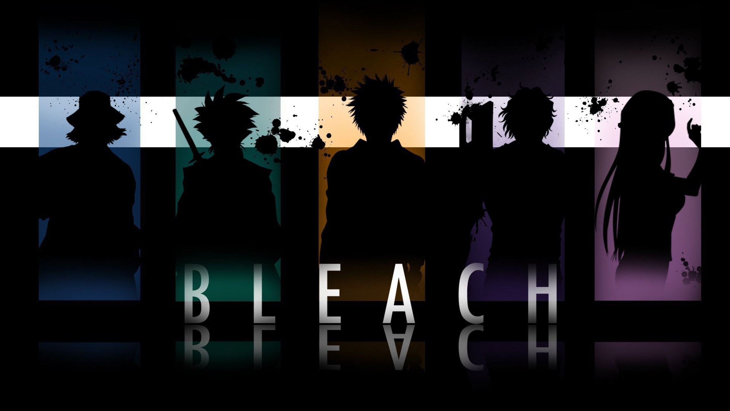 Anime 2560x1440 anime Bleach silhouette paint splatter collage dark anime boys anime girls typography