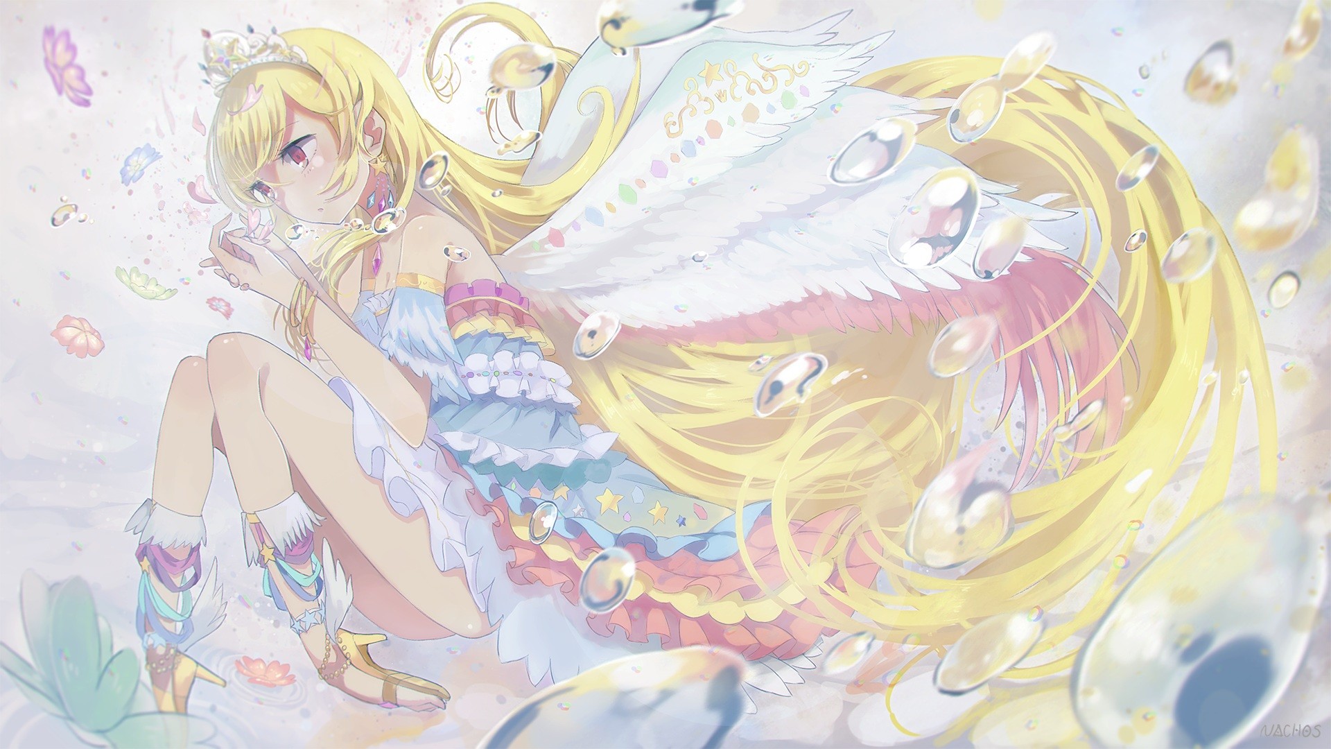 Anime 1920x1080 anime anime girls princess long hair wings blonde Hoshimiya Ichigo Aikatsu! fantasy art fantasy girl heels