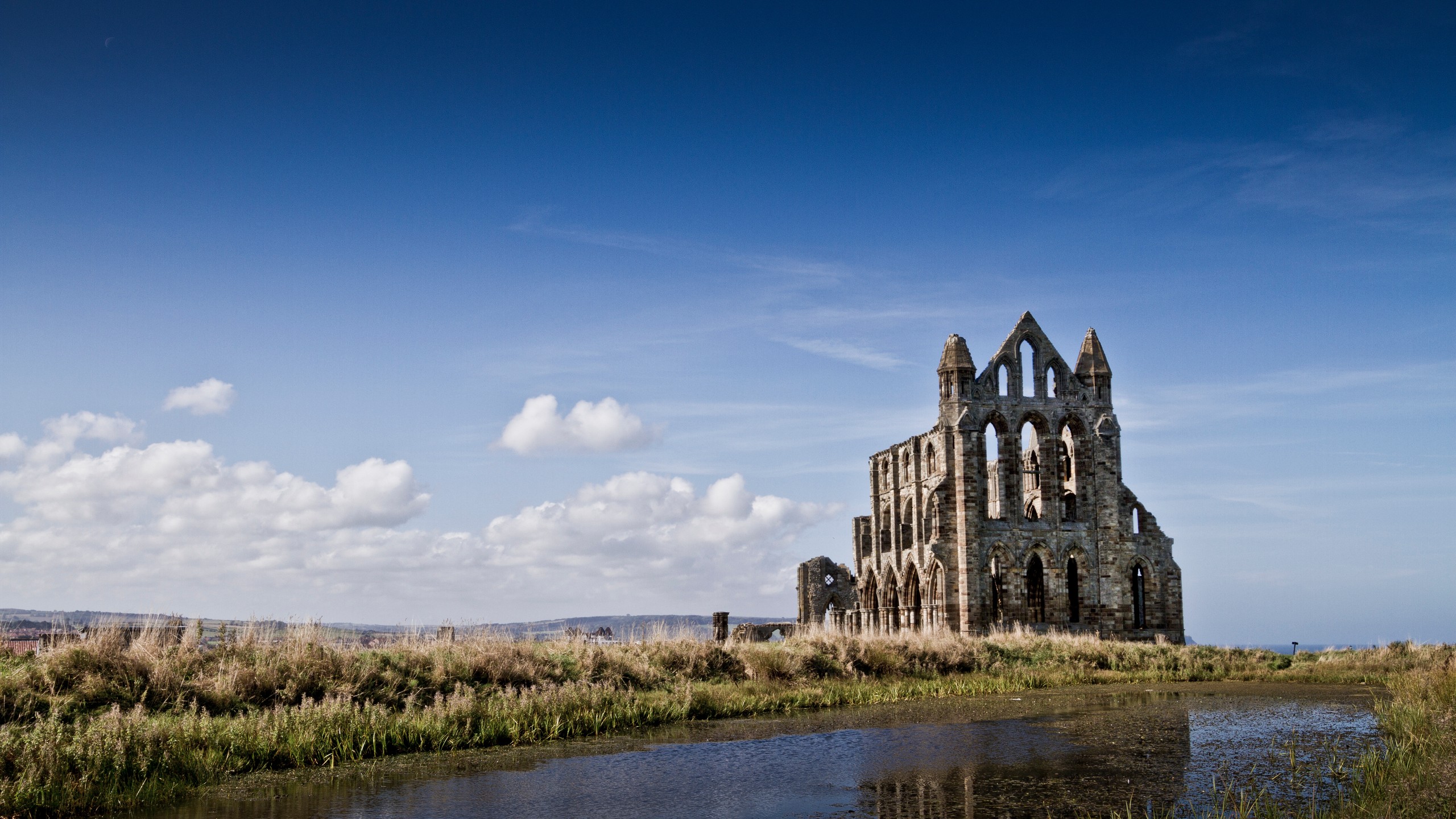 General 2560x1440 church Whitby Abbey England river ruins landscape sky