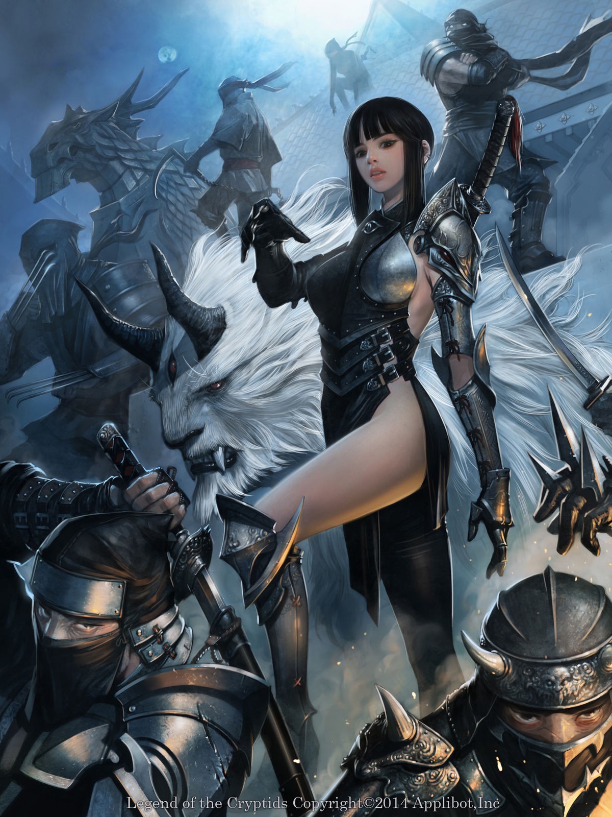 General 1200x1600 gauntlets armor ninjas Legend of the Cryptids fantasy armor black hair Asian women fantasy girl bob cut
