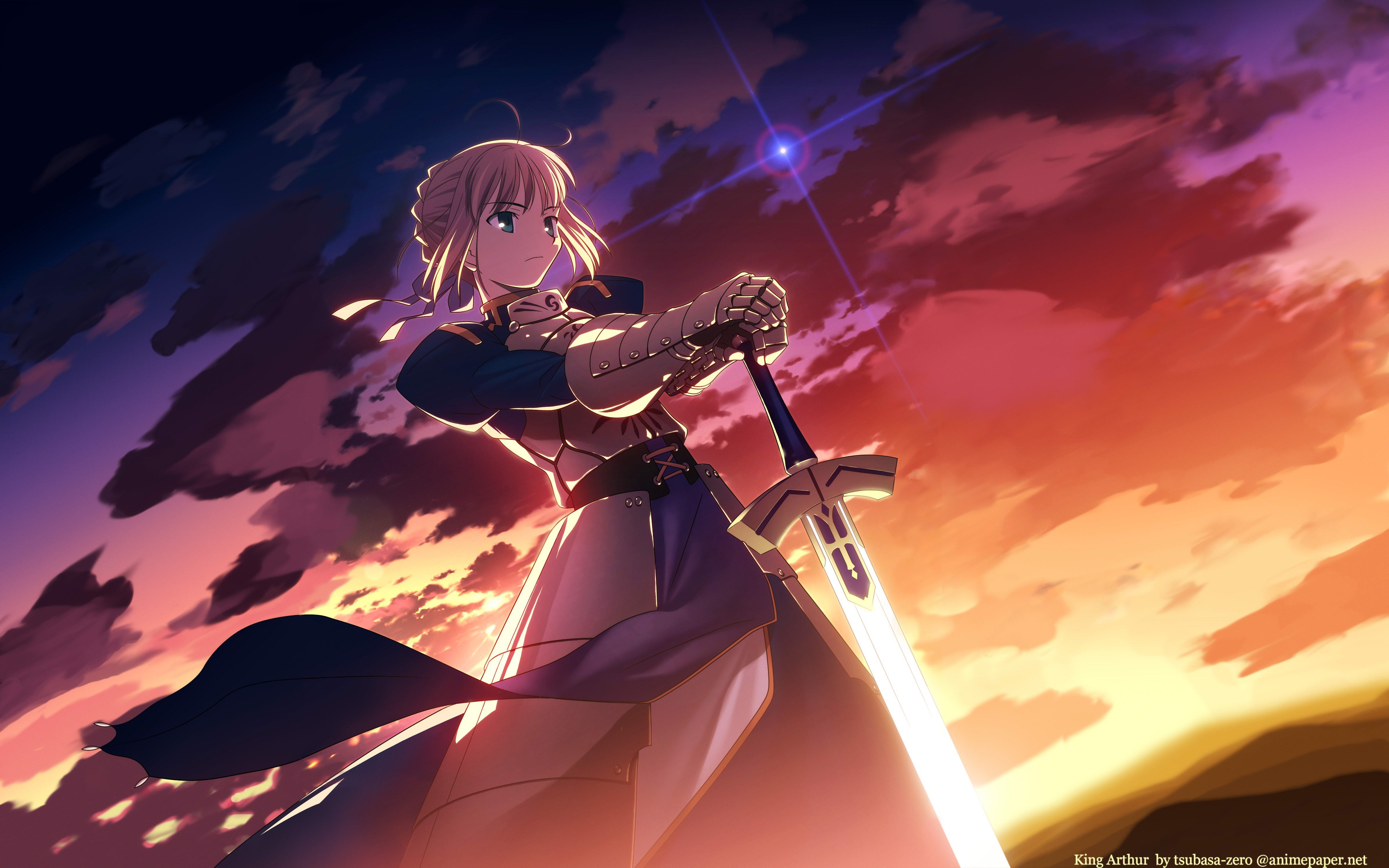 Anime 4800x3000 anime girls anime Fate series Saber women with swords sword sky standing armor