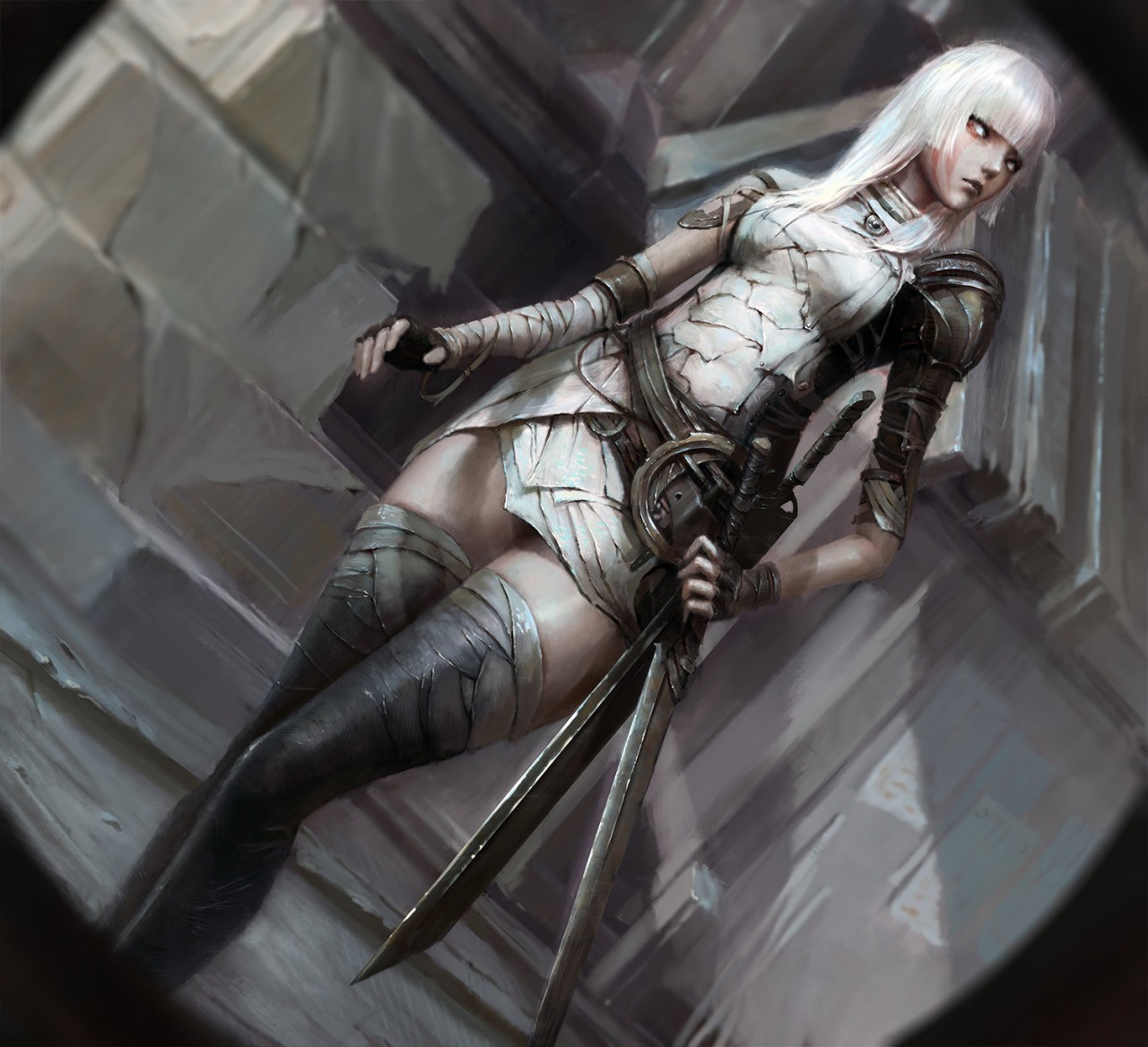 General 1280x1168 fantasy girl fantasy art blonde weapon artwork sword white hair women with swords digital art