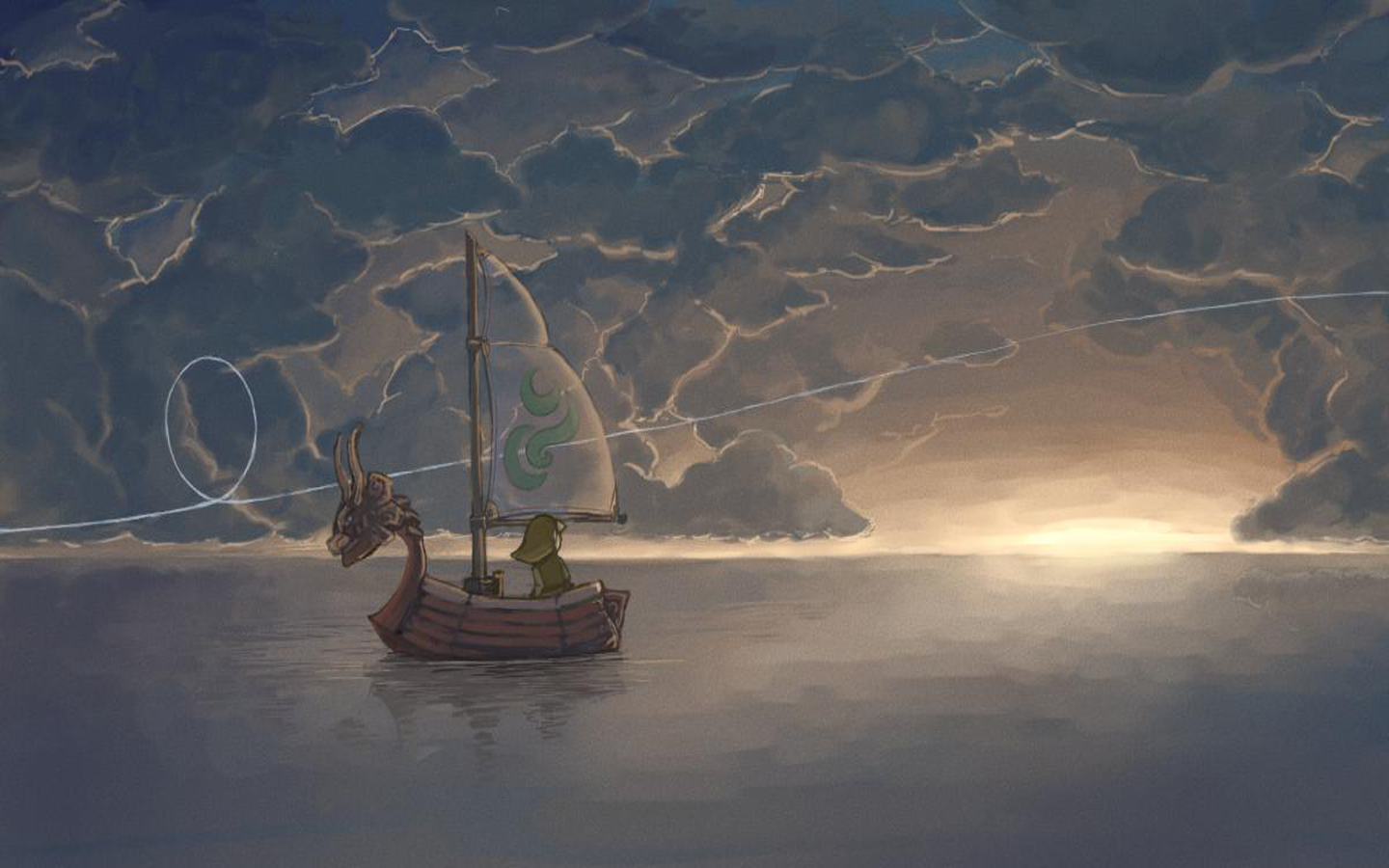 General 1440x900 Link artwork video game art The Legend of Zelda video games boat vehicle sky fantasy art