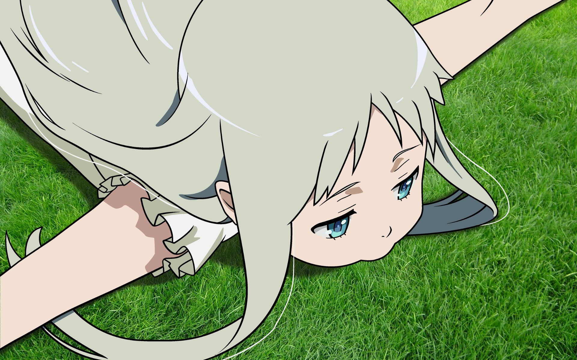 Anime 1920x1200 Honma Meiko Ano Hi Mita Hana no Namae wo Bokutachi wa Mada Shiranai anime anime girls blue eyes grass lying on front long hair plants