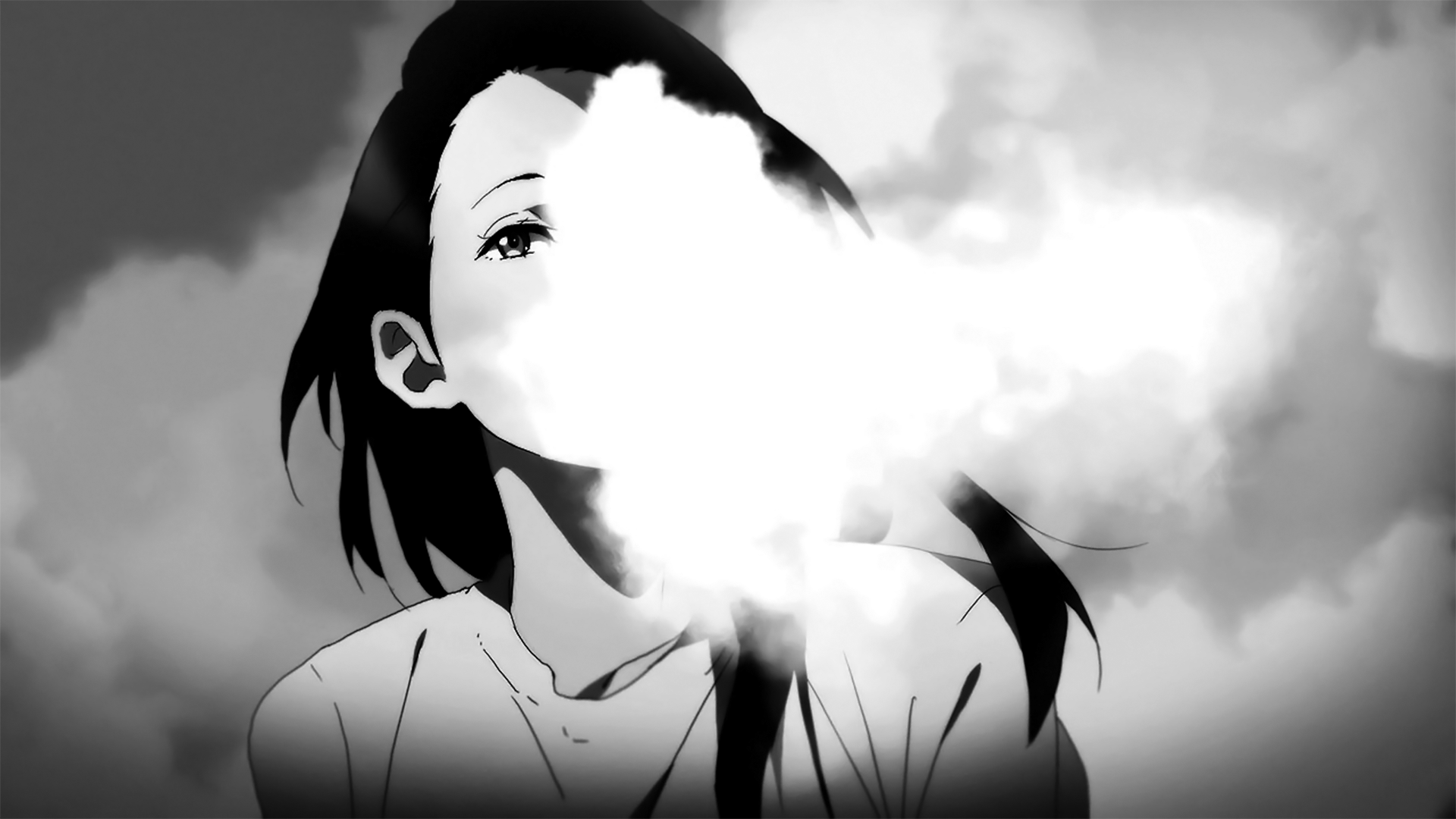 Anime 1920x1080 anime girls monochrome clouds eyes smoke gray anime face