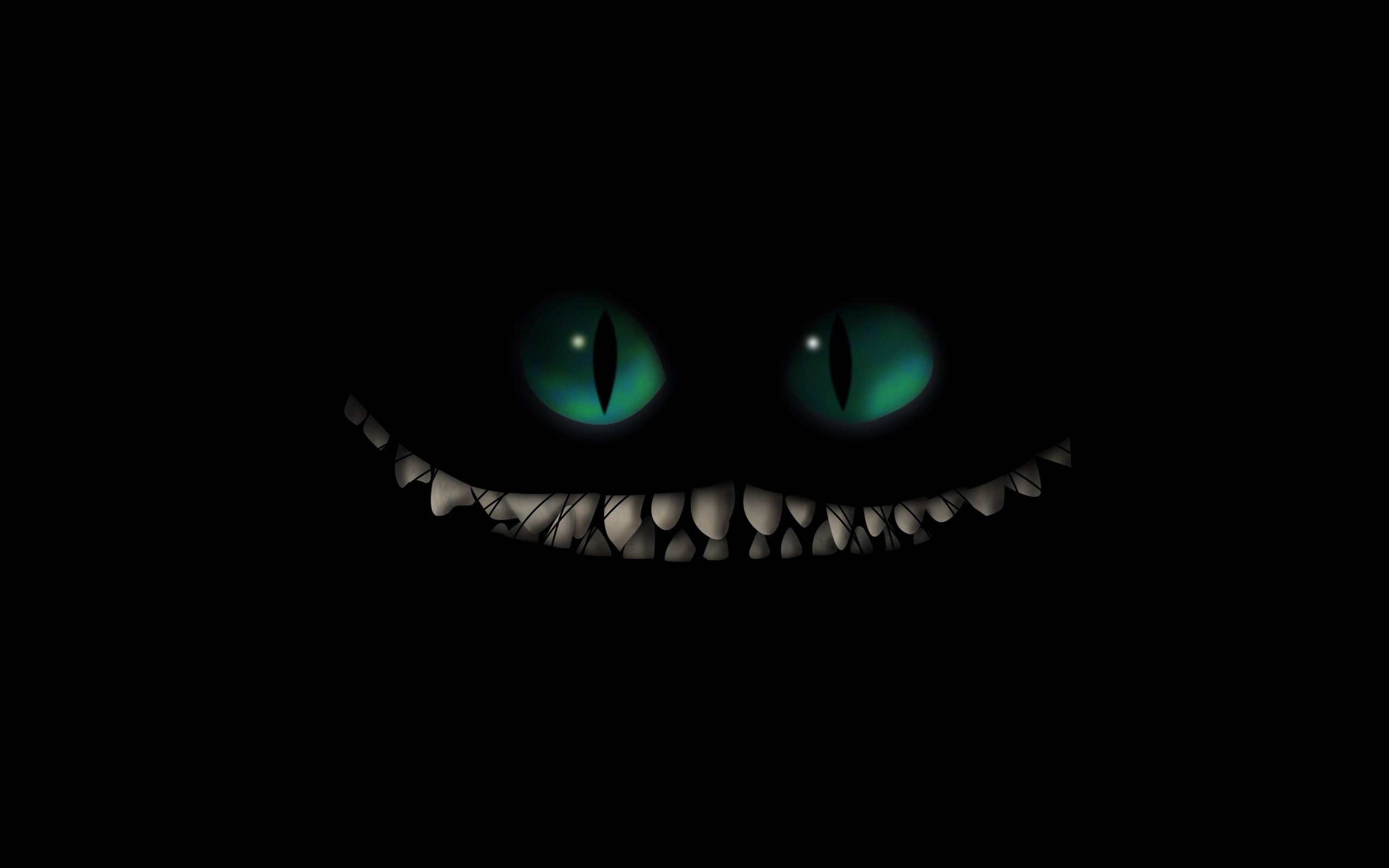 General 2560x1600 creepy Cheshire Cat Alice in Wonderland cats simple background black background minimalism eyes Book characters