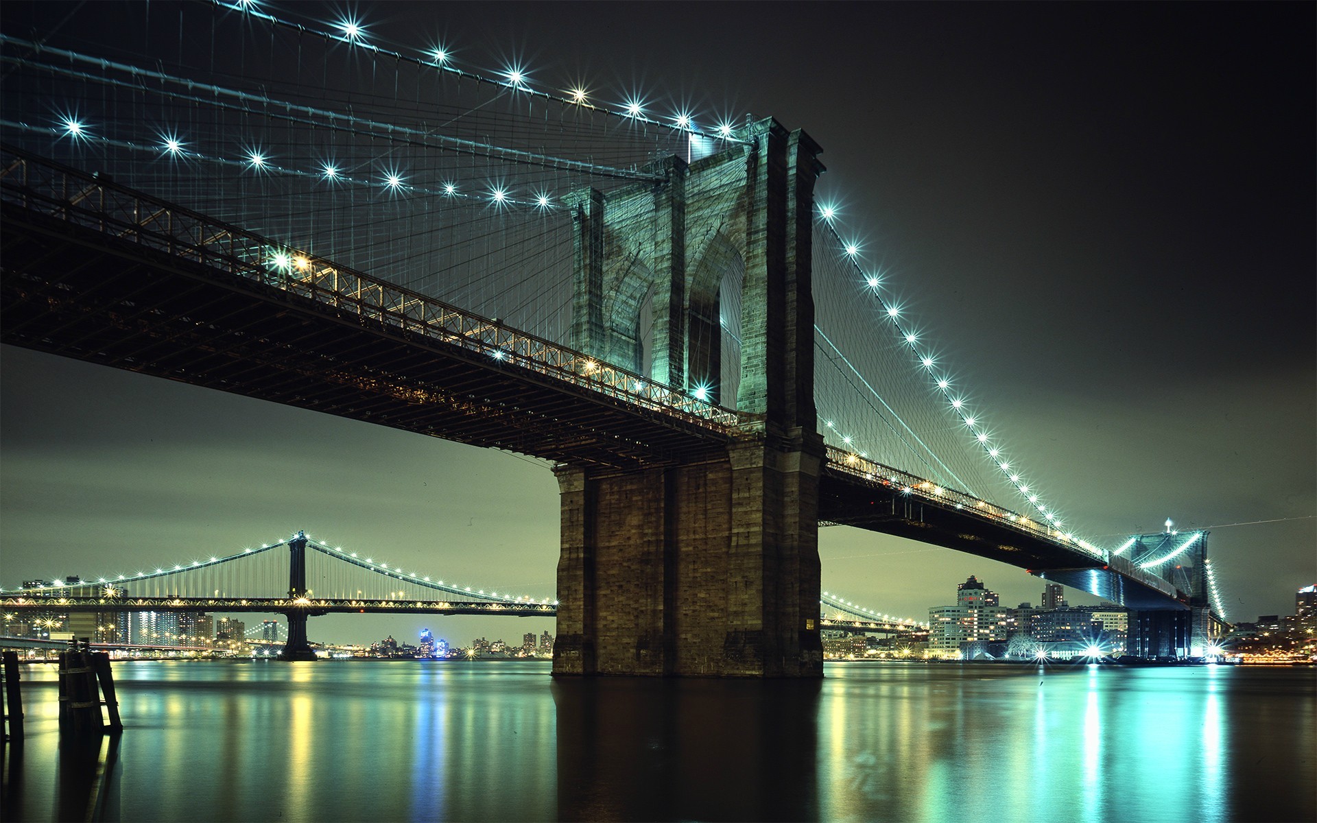 General 1920x1200 city Brooklyn Bridge New York City bridge USA city lights