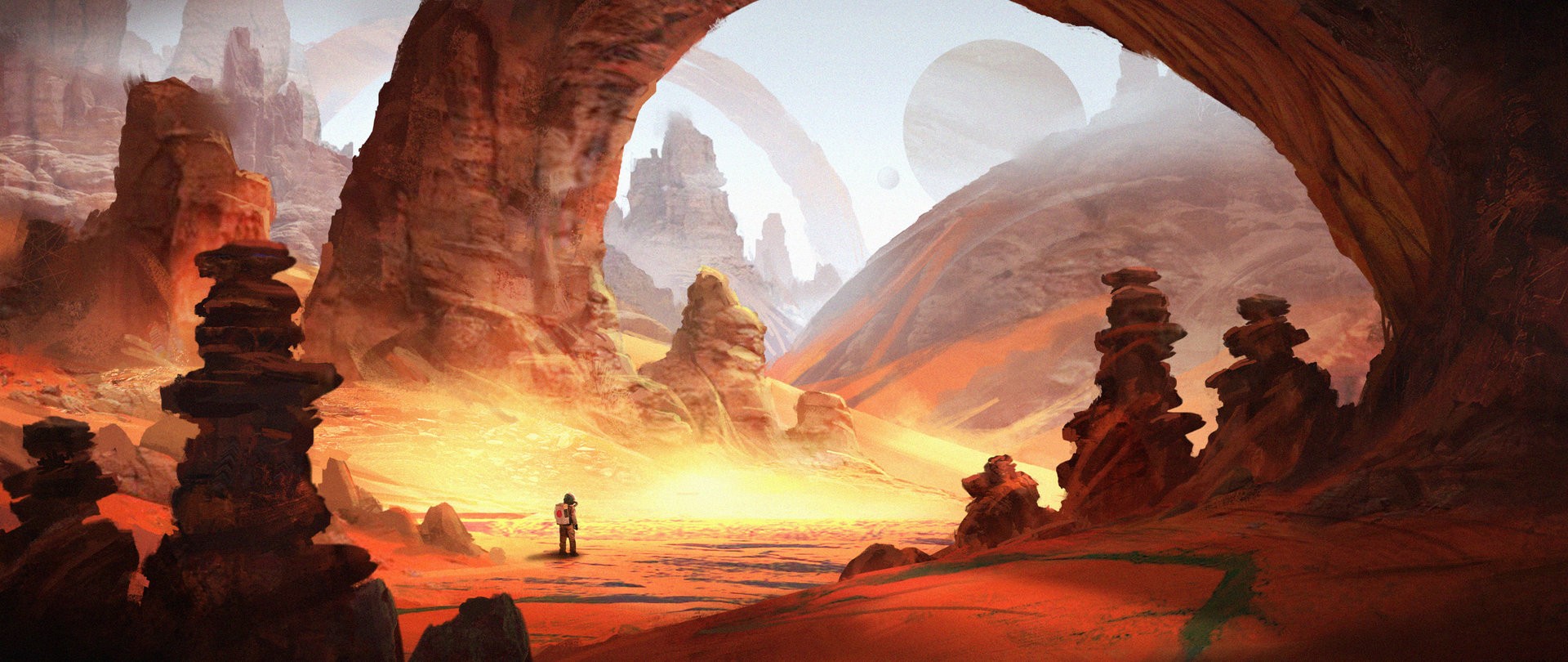 General 1920x810 artwork digital art desert planet orange arch rock formation science fiction alien planet