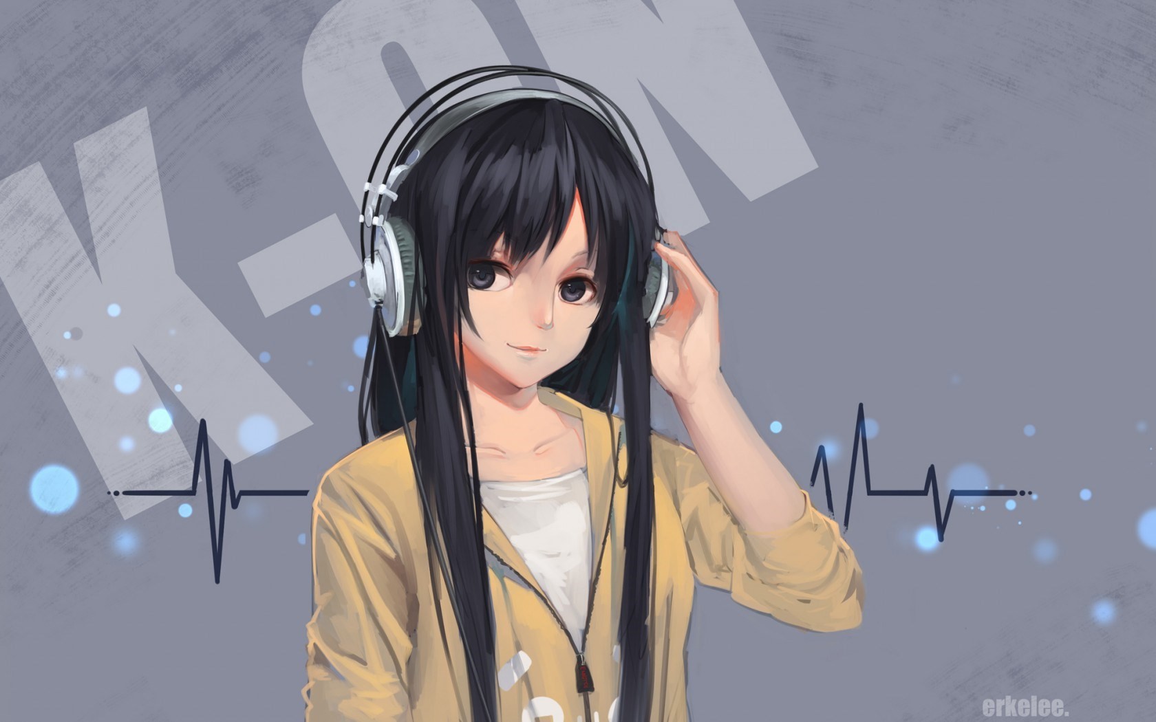 Anime 1680x1050 manga K-ON! Akiyama Mio anime anime girls black hair audio spectrum headphones dark eyes long hair women