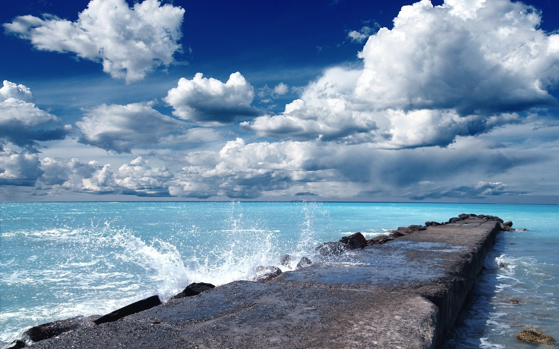 General 1920x1200 nature clouds pier rocks waves water sea outdoors