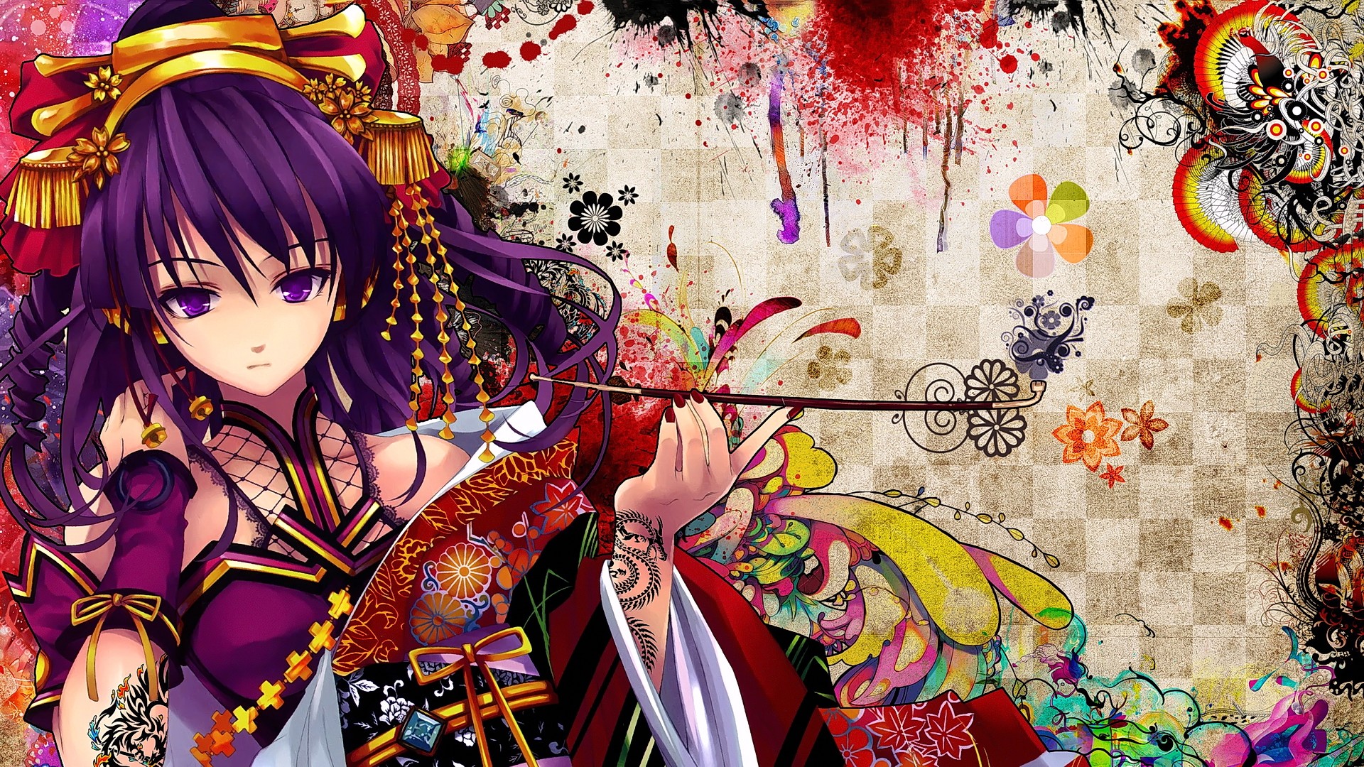 Anime 1920x1080 anime girls purple hair purple eyes fantasy girl painted nails colorful anime fantasy art red nails