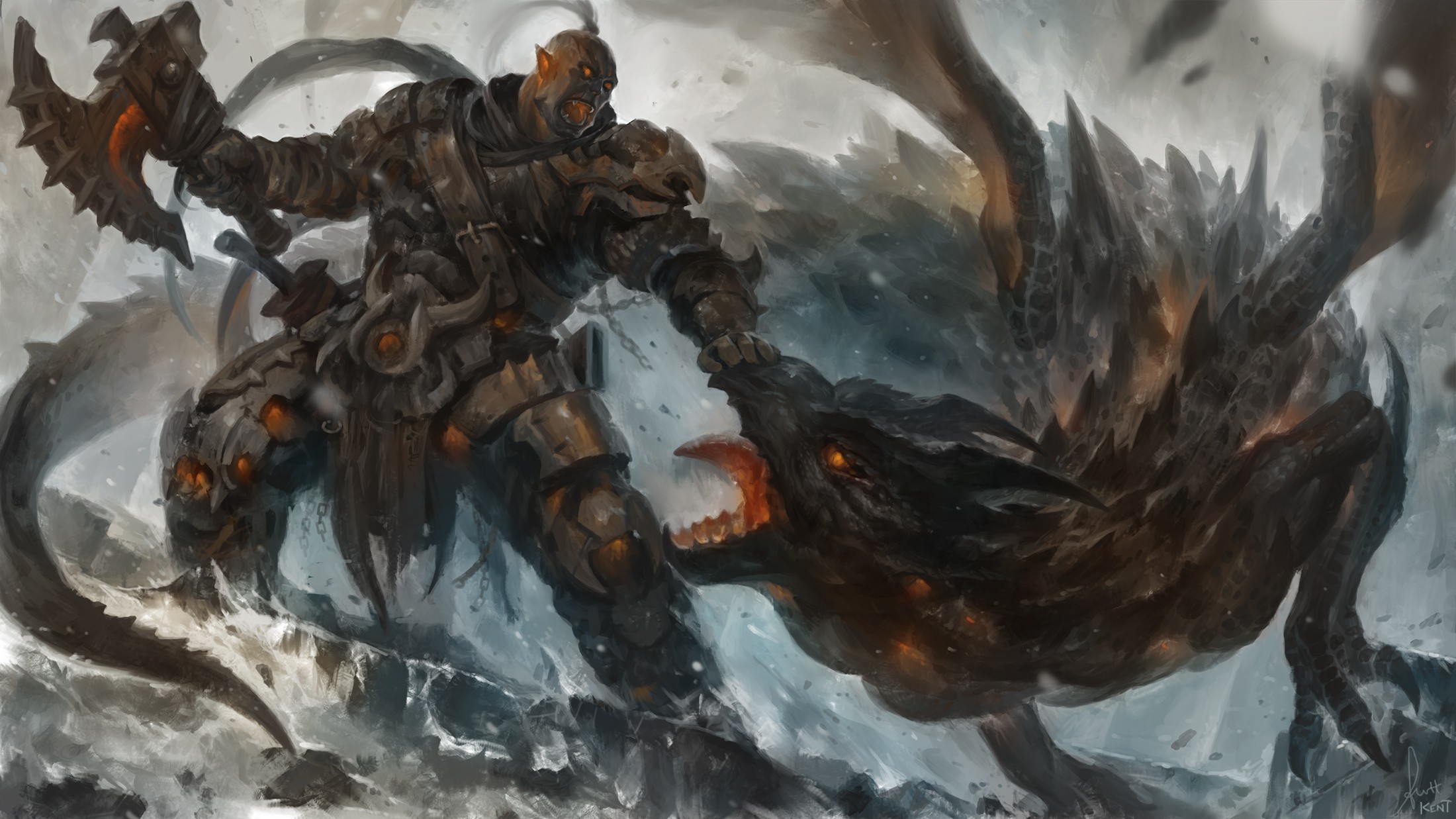 General 2200x1237 fantasy art dragon battle warrior creature