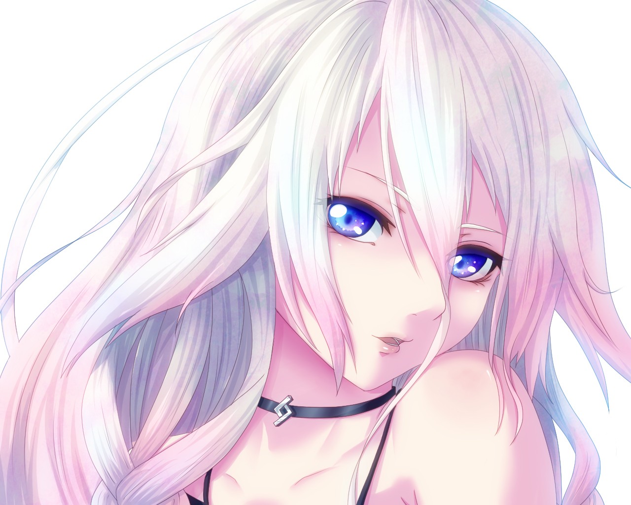 Anime 1280x1024 Vocaloid IA (Vocaloid) long hair blue eyes jewelry anime girls anime simple background white background face portrait choker