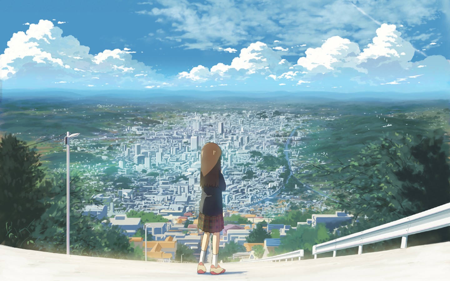 Anime 1440x900 anime anime girls sky cityscape clouds outdoors standing