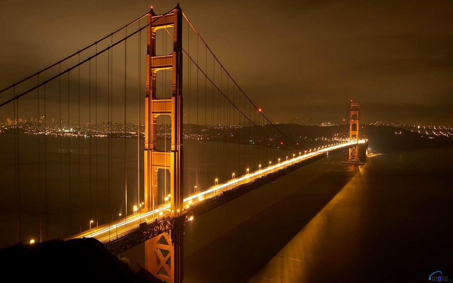 General 1440x900 city USA California city lights long exposure Golden Gate Bridge suspension bridge low light watermarked