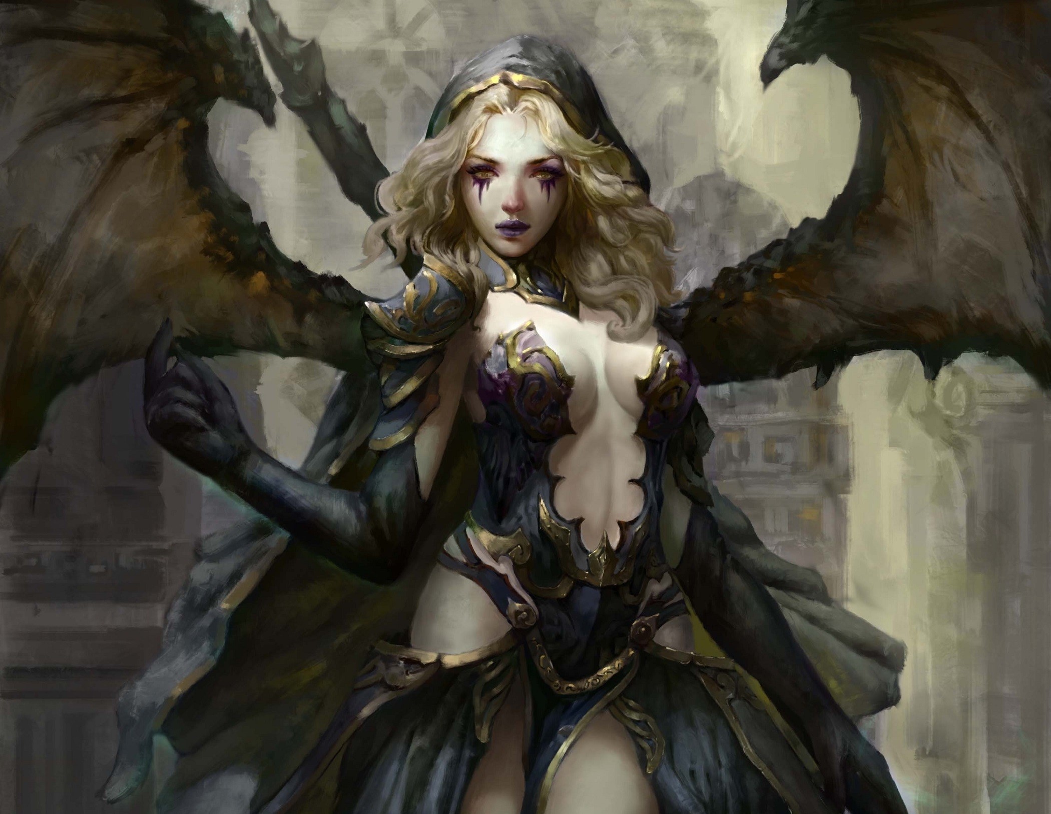 General 2100x1627 fantasy art artwork wings fantasy girl blonde women boobs succubus demon girls