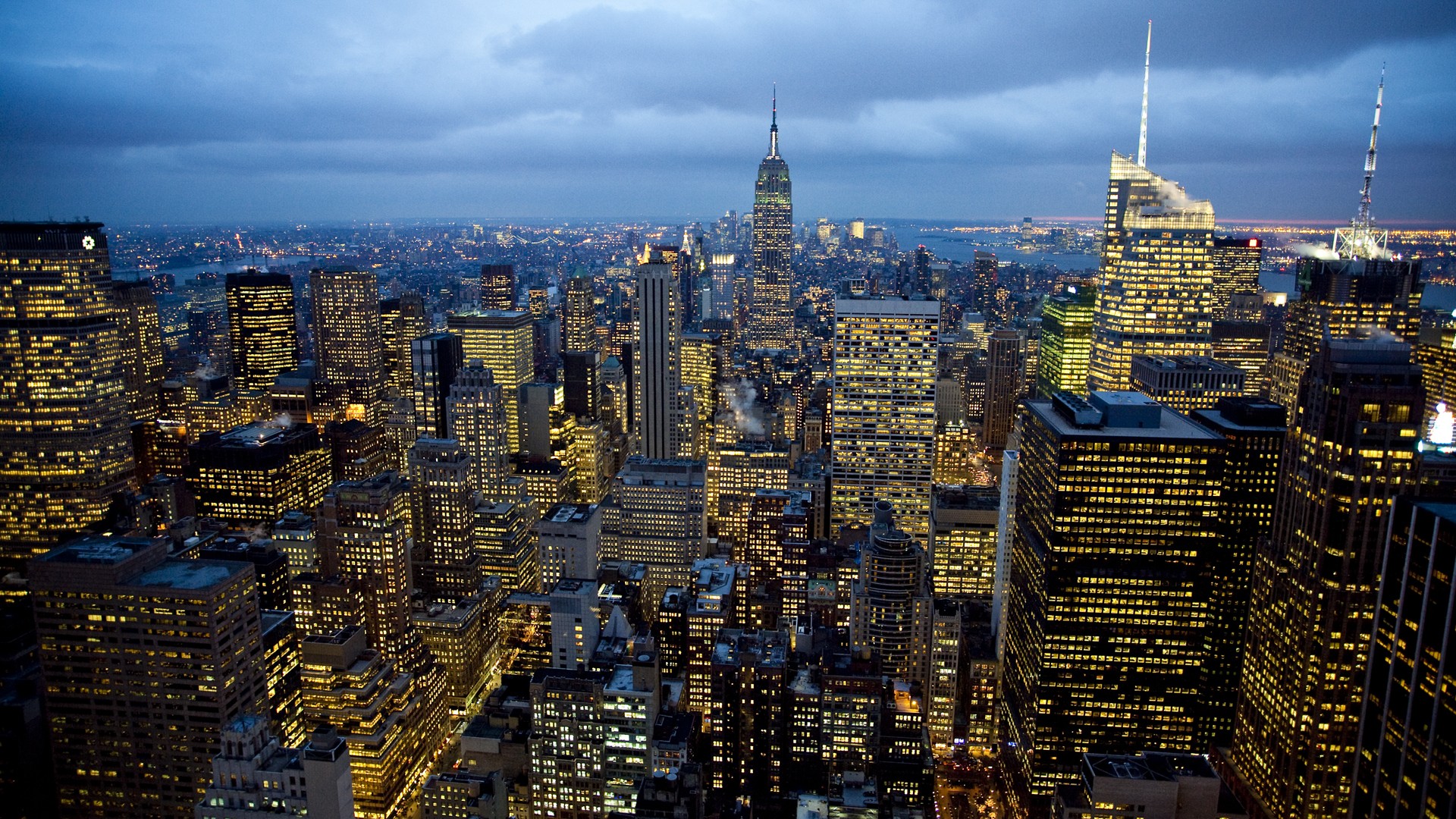 General 1920x1080 cityscape city lights building New York City USA city lights aerial view