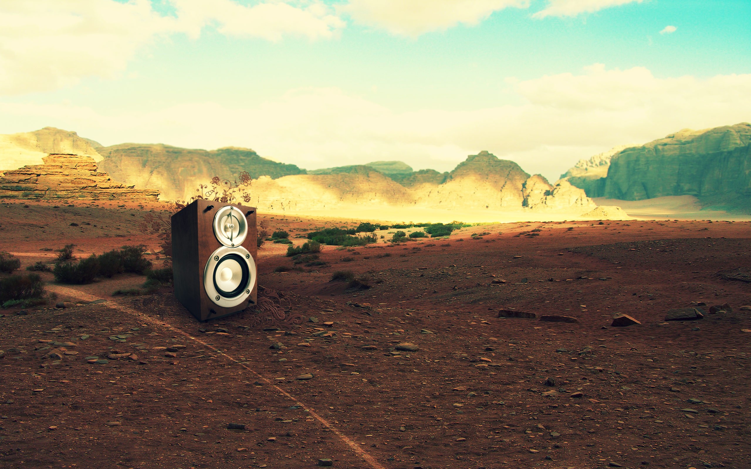 General 2560x1600 digital art speakers desert landscape