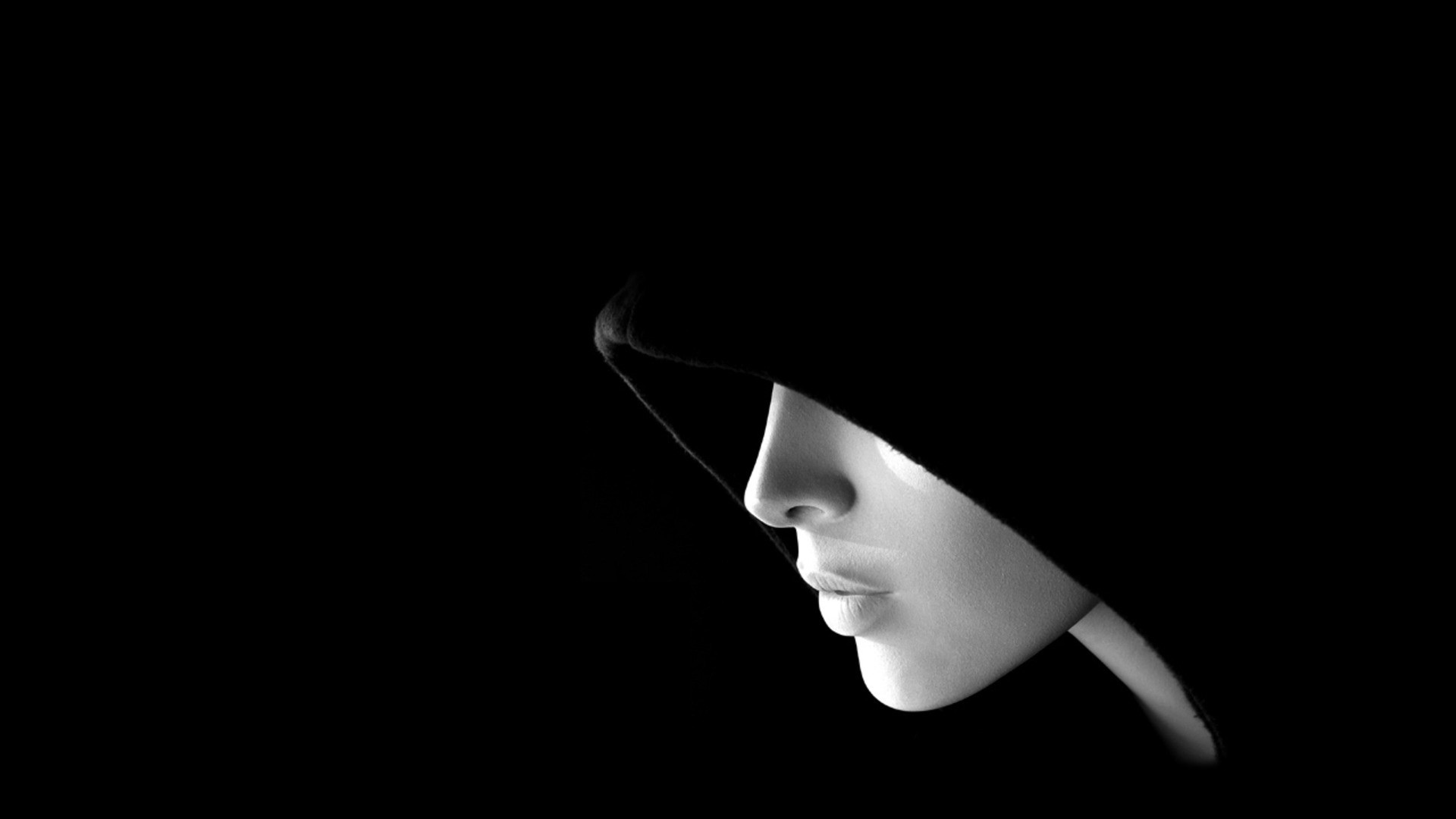 General 1920x1080 profile women minimalism black face monochrome model hoods simple background