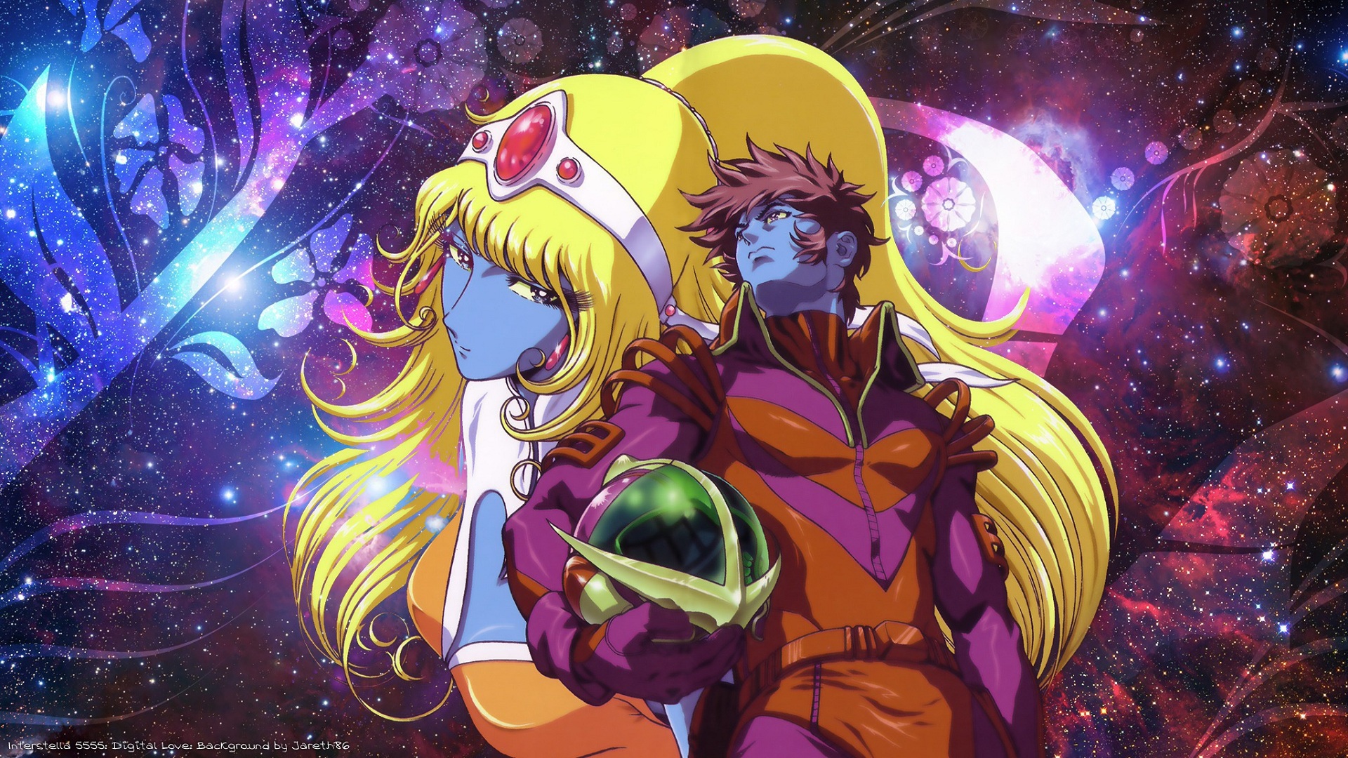 General 1920x1080 artwork anime anime girls helmet colorful fantasy girl blonde Interstella 5555 Daft Punk watermarked