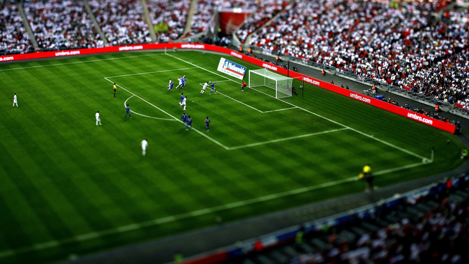General 1920x1080 soccer soccer pitches blurred crowds tilt shift footballers sport stadium people