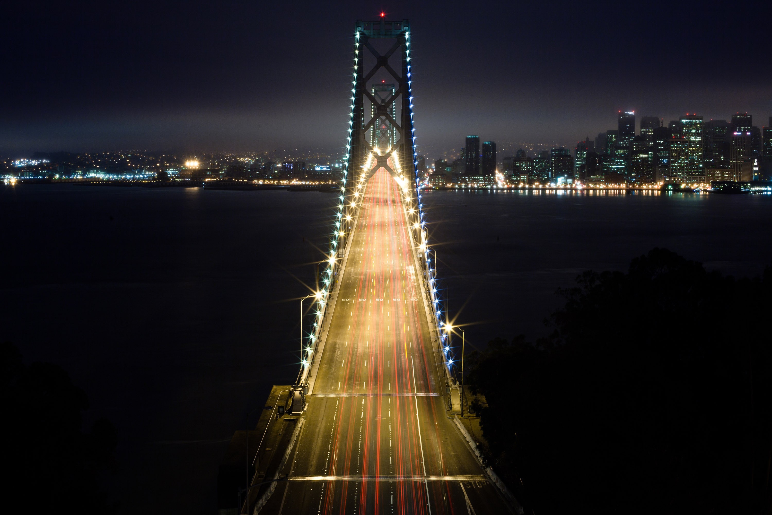 General 3000x2000 architecture bridge light trails long exposure San Francisco night construction city lights USA