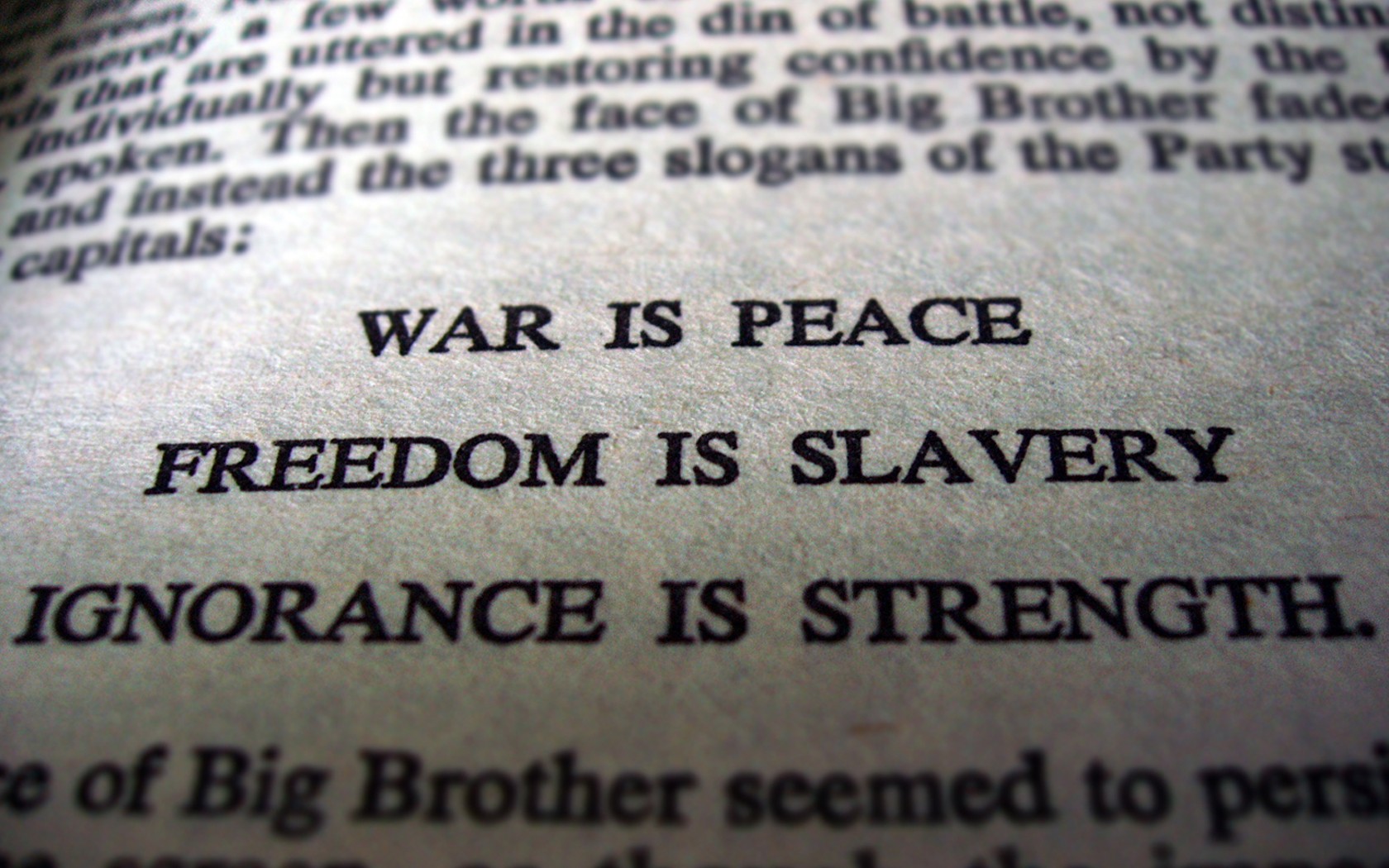 General 1680x1050 quote closeup Book quotes George Orwell 1984 big brother literature books war peace freedom slavery