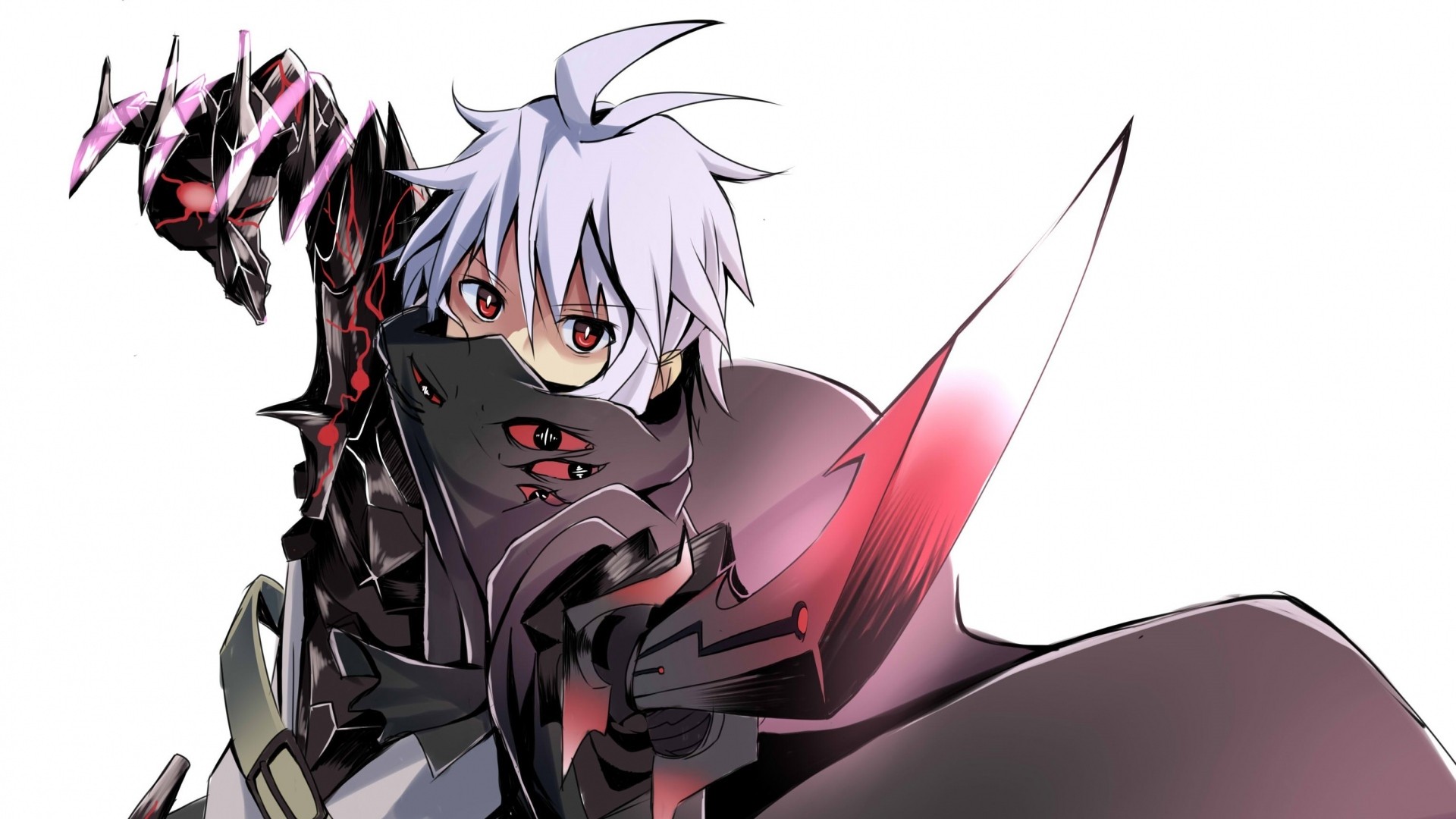 Anime 1920x1080 anime original characters white hair sword white background red eyes