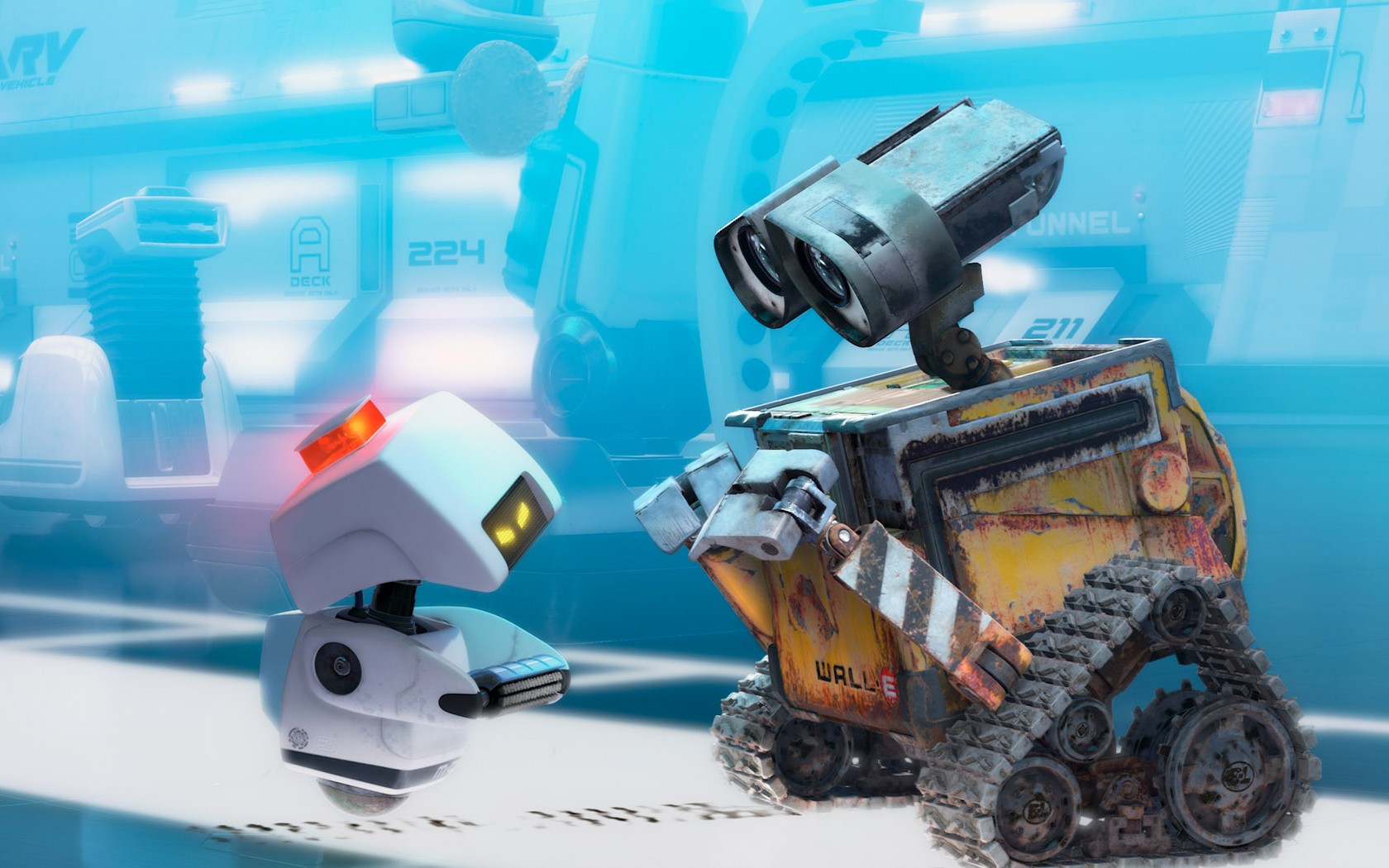General 1680x1050 WALL-E robot movies animated movies Pixar Animation Studios cyan cyan background science fiction