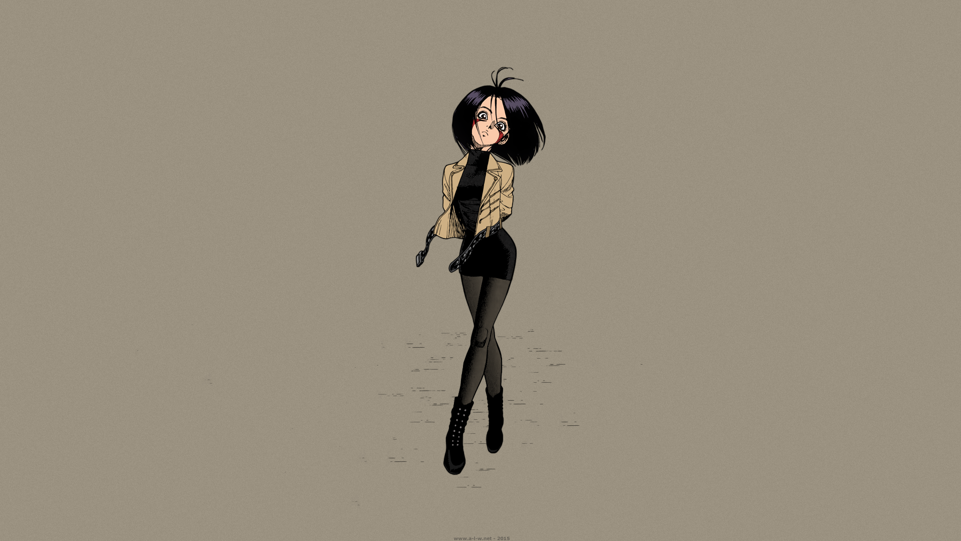 Anime 1920x1080 Gally Alita short hair minidress pantyhose dark hair manga anime anime girls women simple background legs