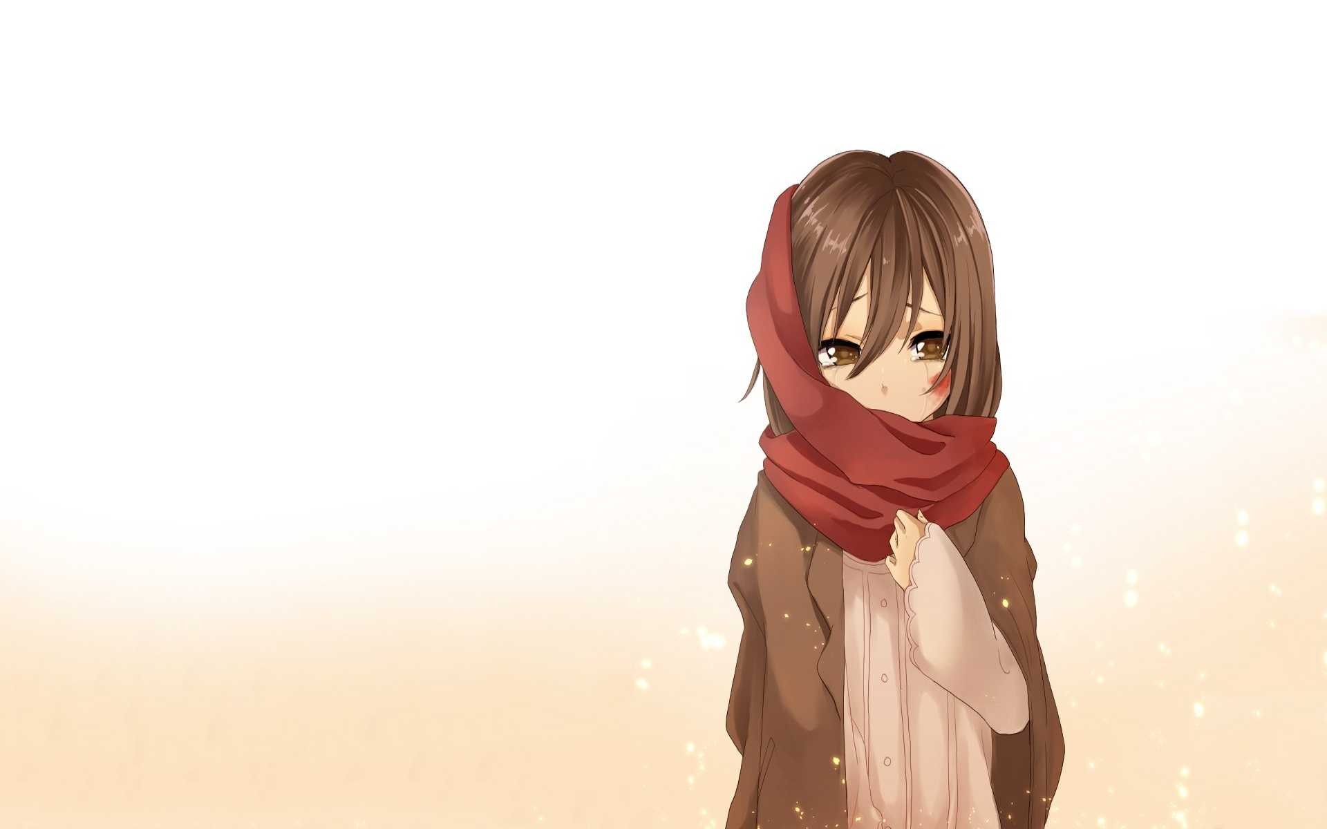 brunette, Shingeki no Kyojin, Mikasa Ackerman, anime girls, scarf, simple background, anime ...