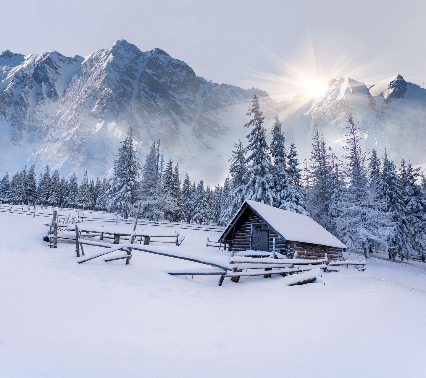 General 1440x1280 cabin landscape mountains winter snow cold outdoors nature hut snowy peak snowy mountain trees