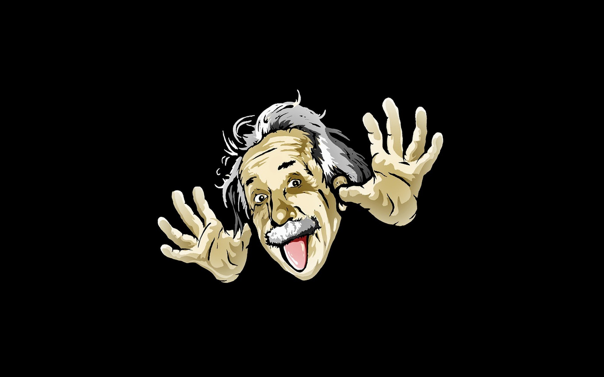 General 1920x1200 Albert Einstein men tongue out hands artwork simple background black background tongues