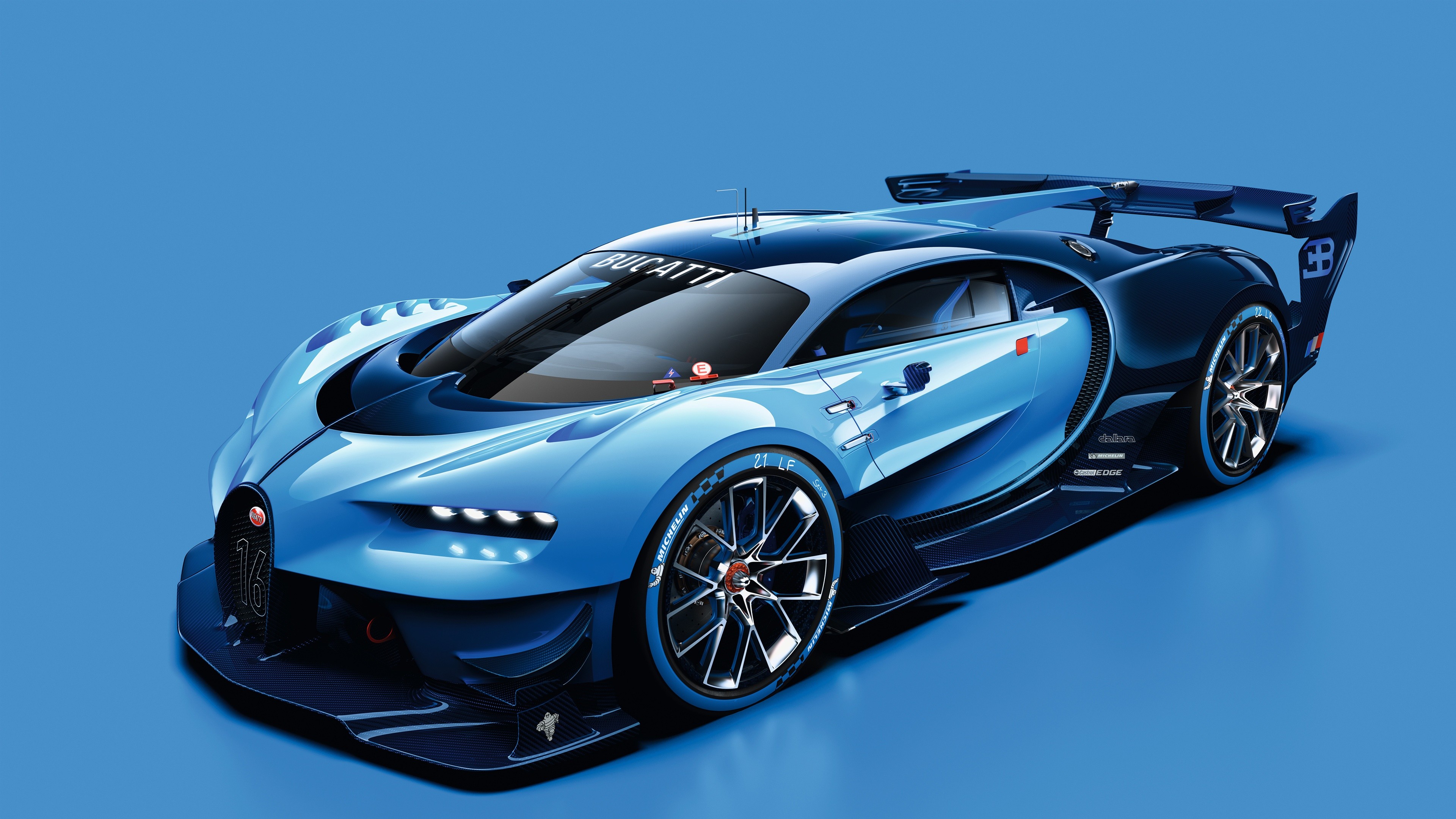 General 3840x2160 Bugatti Vision Gran Turismo Vision Gran Turismo concept cars car vehicle frontal view Hypercar Bugatti French Cars Volkswagen Group headlights simple background blue background