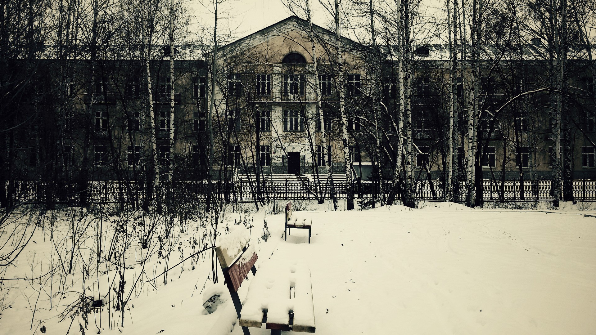 General 1920x1080 bench building winter old building cold outdoors